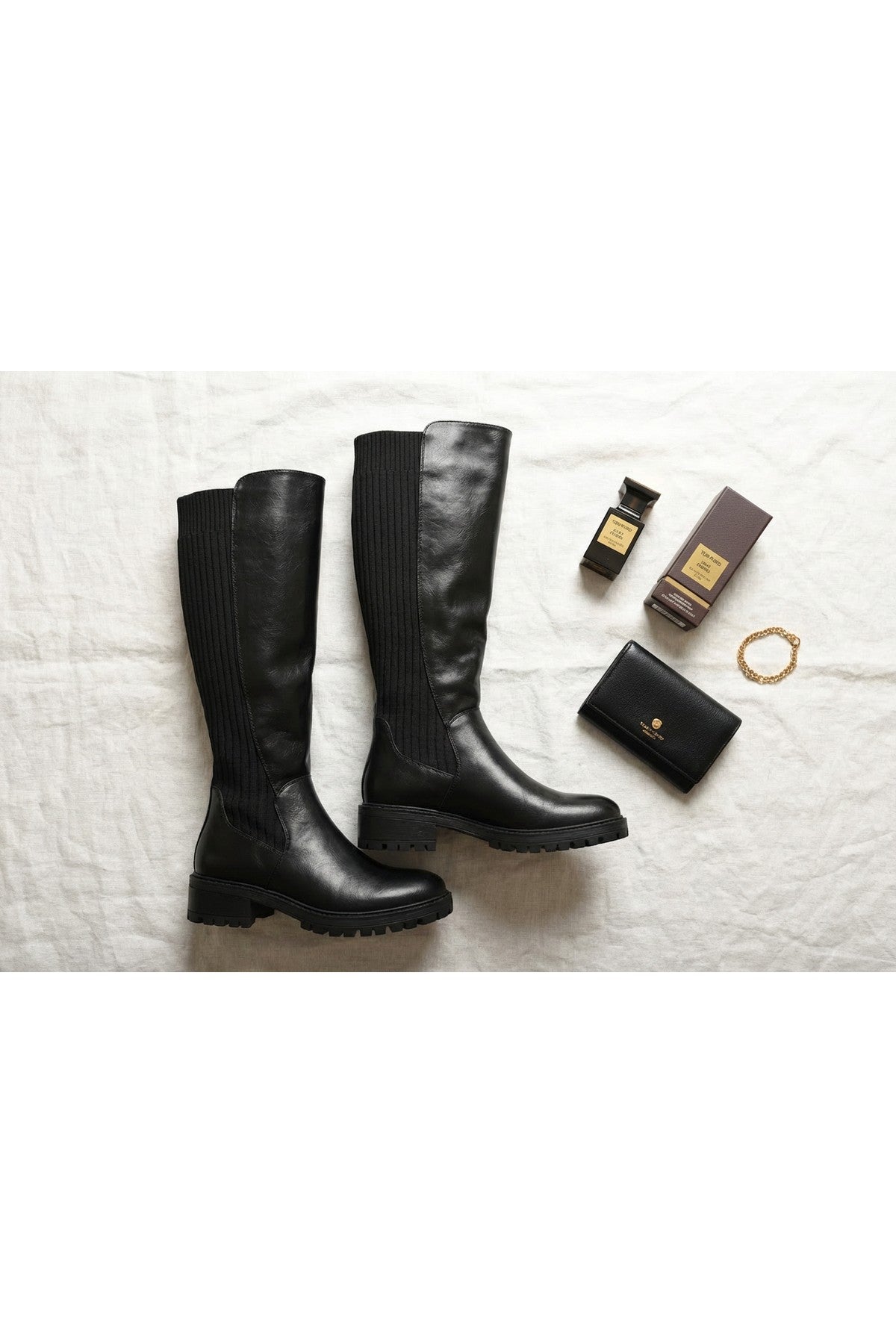 Black iKrush Black Aurelia Zip Up Knee High Boots, Image 5 of 8
