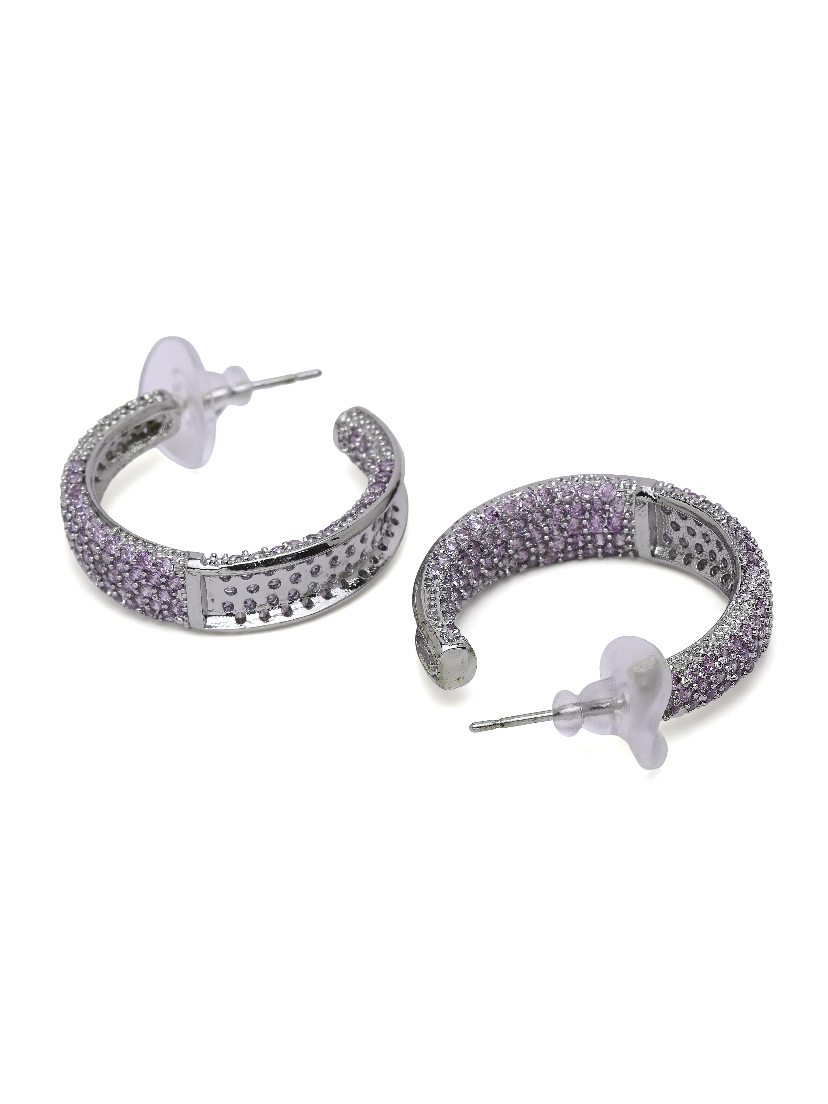 Silver Pavé Tapered Hoop Earrings, Image 2 of 3
