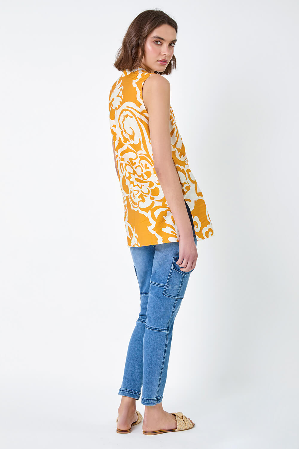 Mango Floral Print Sleeveless V-Neck Button Blouse, Image 4 of 5