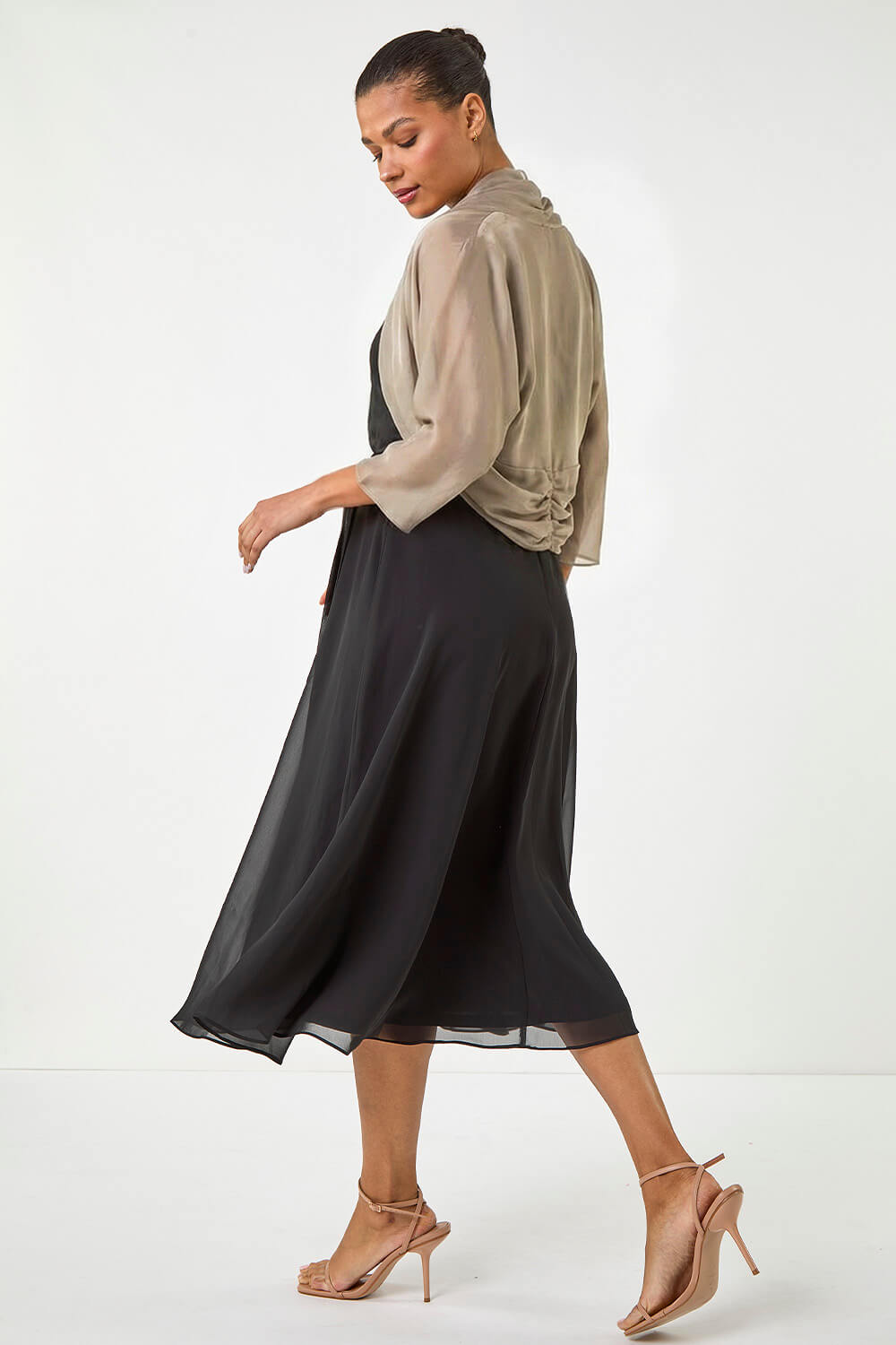 Champagne Ruched Hem Chiffon Bolero, Image 4 of 5