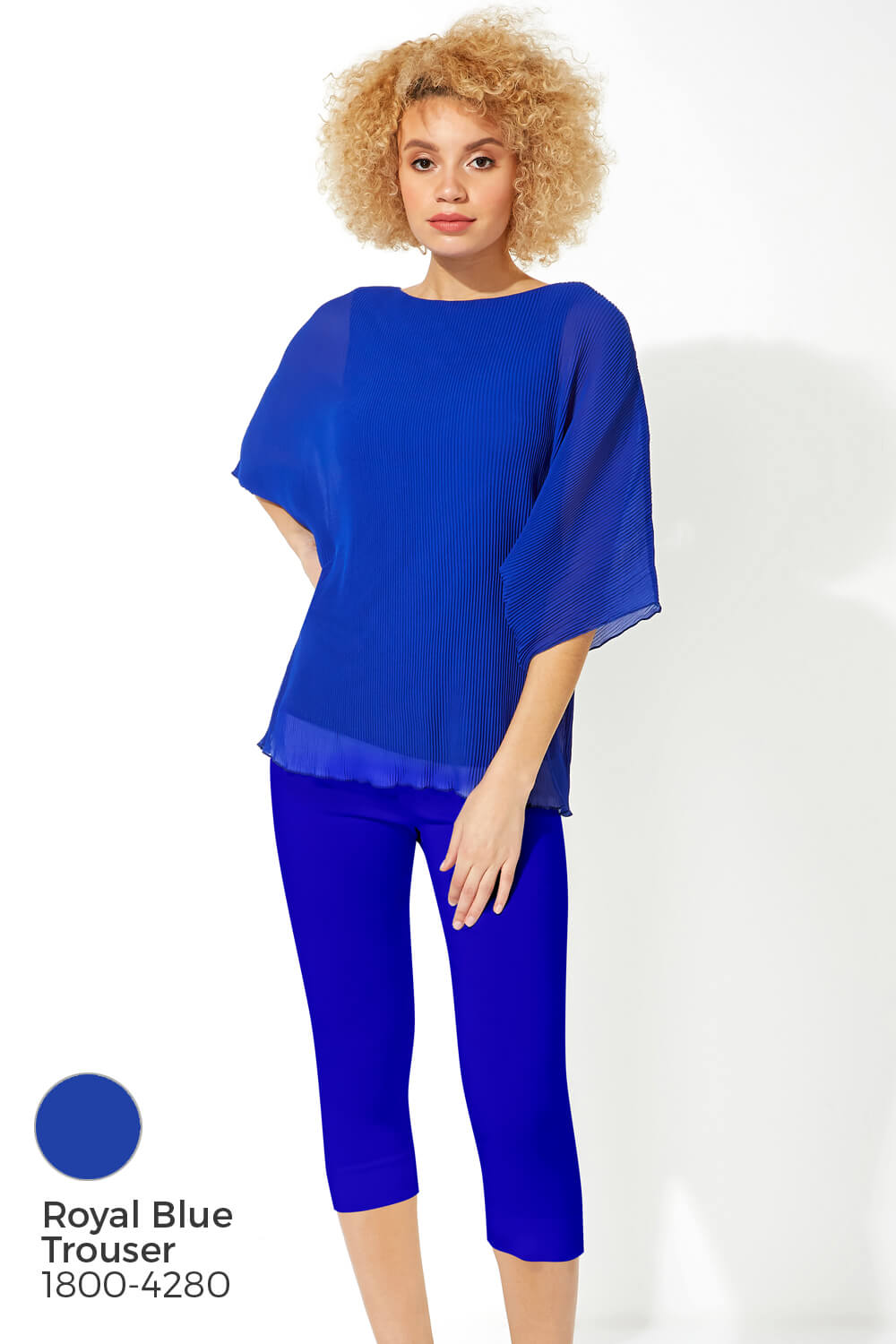 Royal Blue Pleated Chiffon Overlay Top, Image 8 of 8
