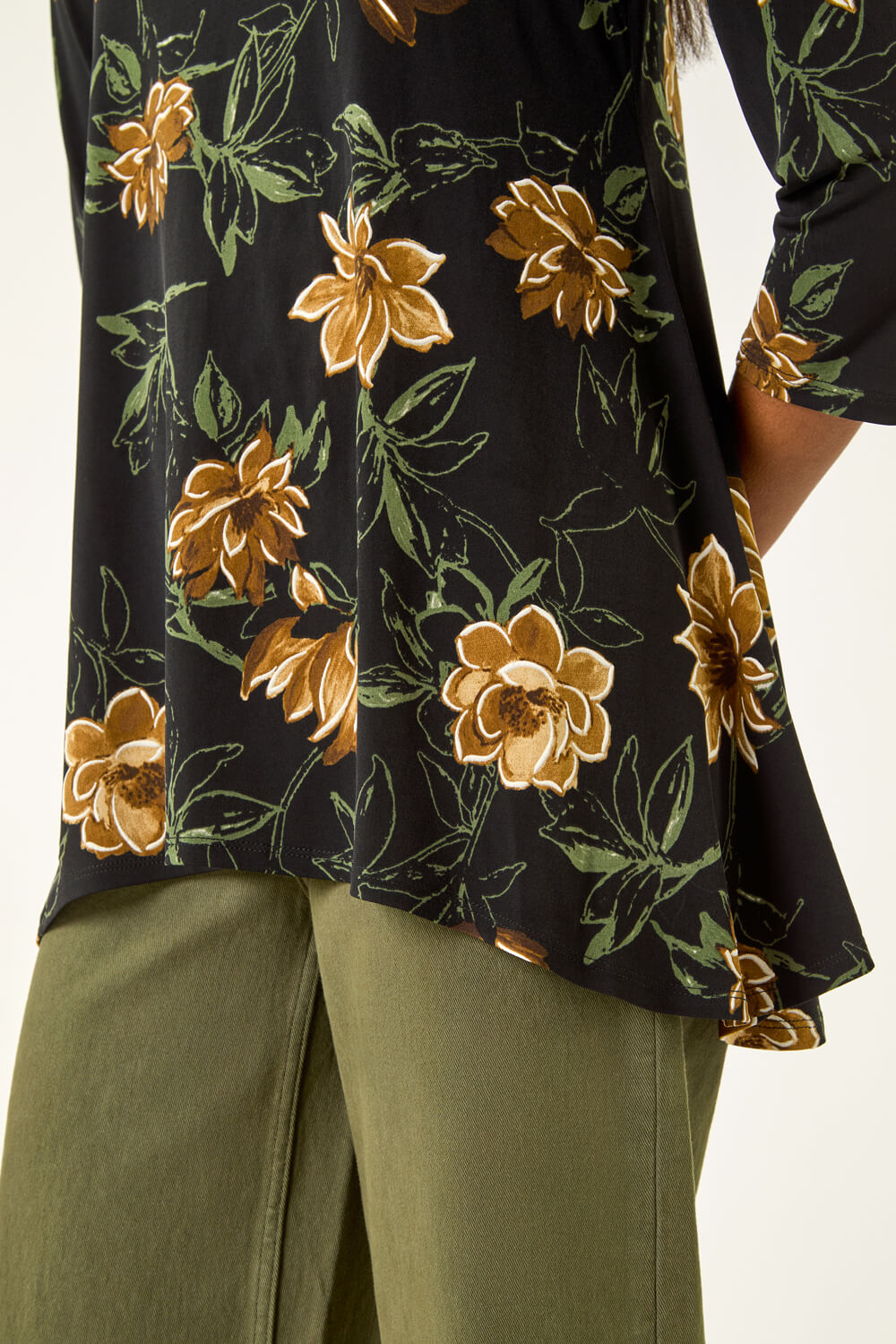 Yellow Floral Print Stretch Tunic Top, Image 6 of 5