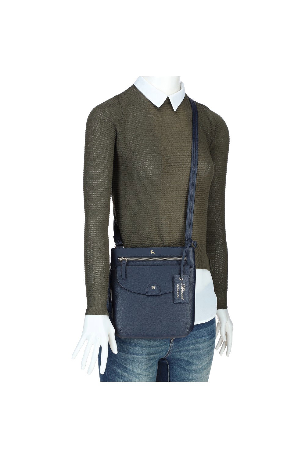 Navy 'Five CB' Real Leather Cross Body Bag, Image 5 of 5