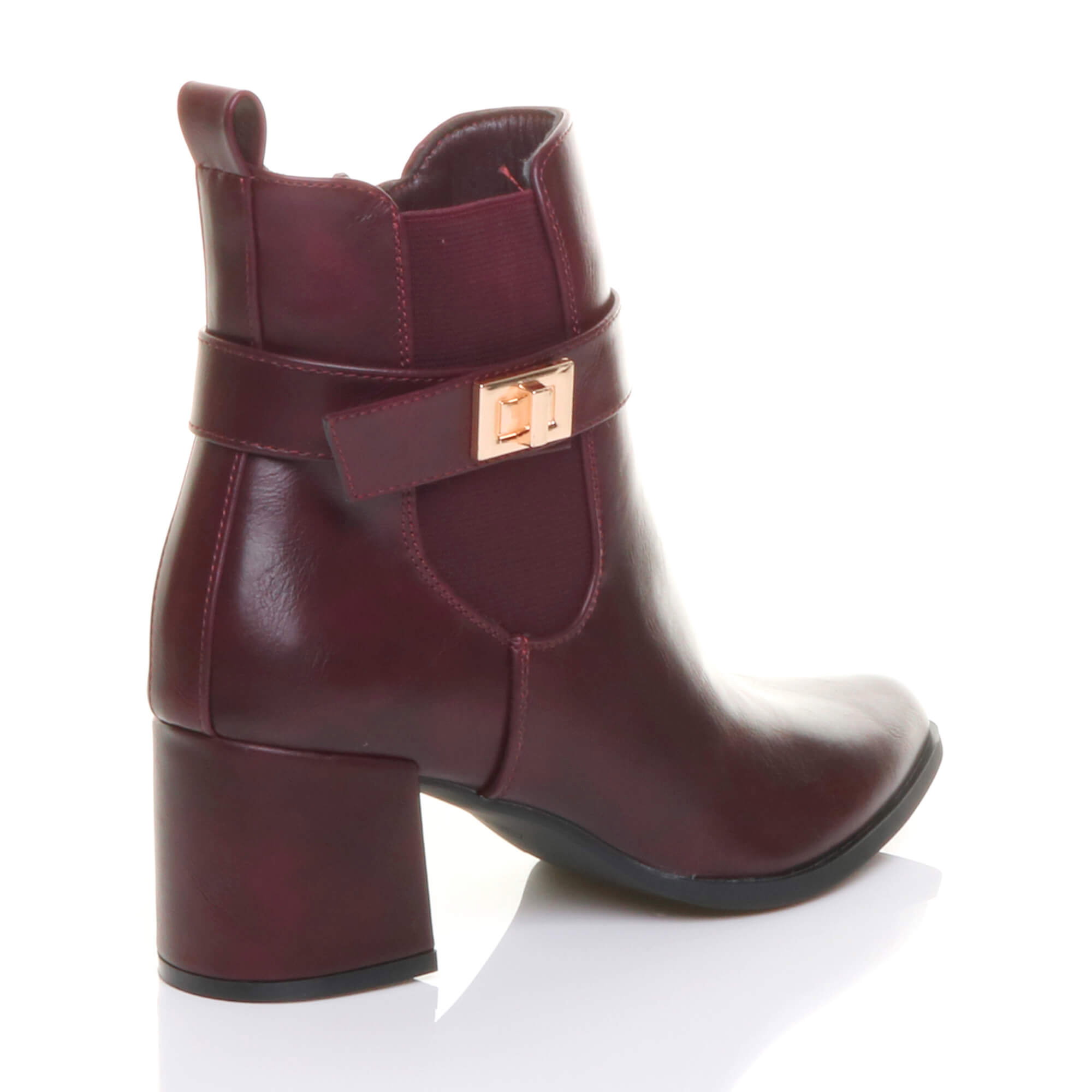 Burgundy Mid Heel Pointed Toe Smart Casual Chelsea Ankle Boots, Image 4 of 4