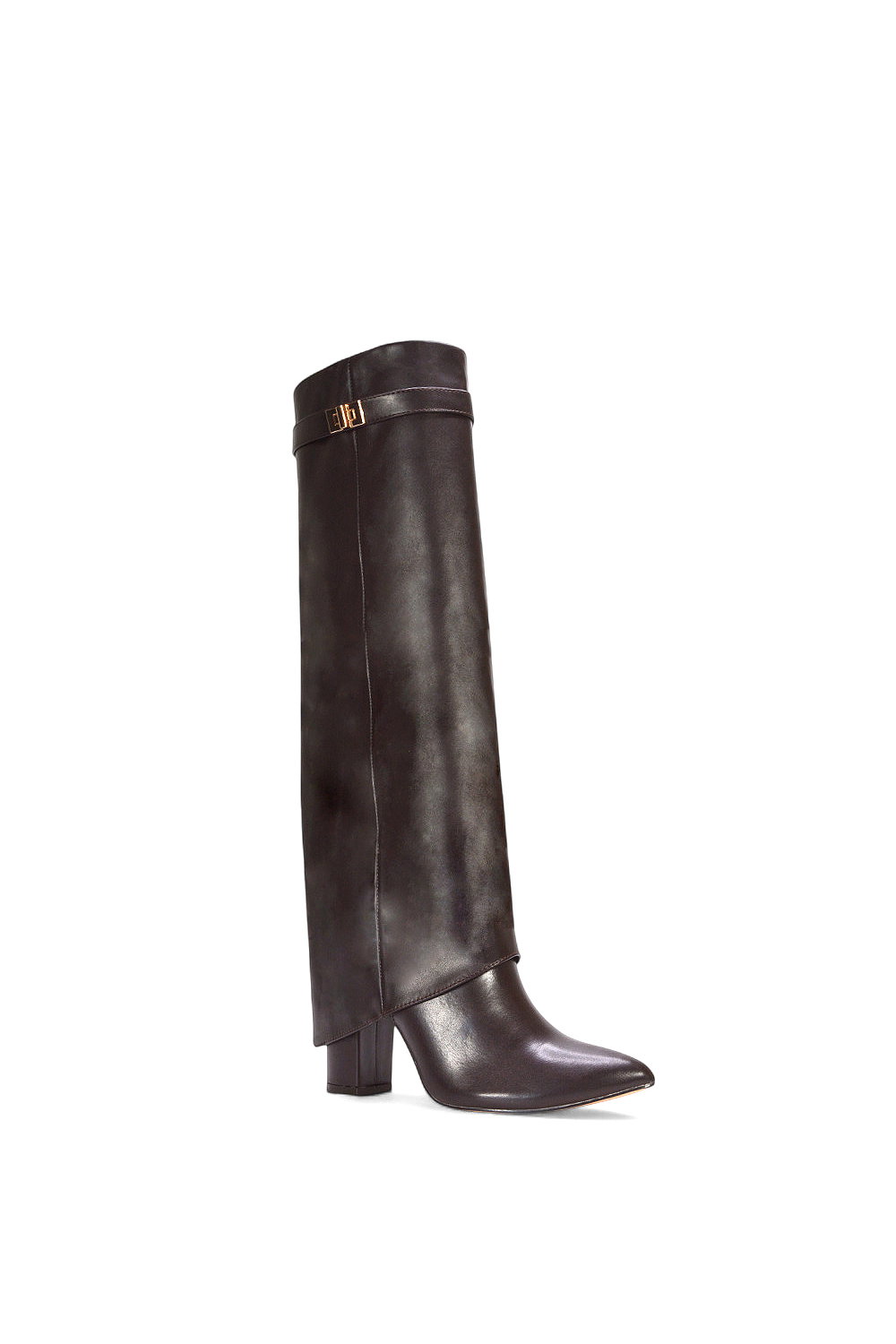 Brown 'Rayna' Block Heel Knee High Foldover Boots With Pointed Toe, Image 2 of 5