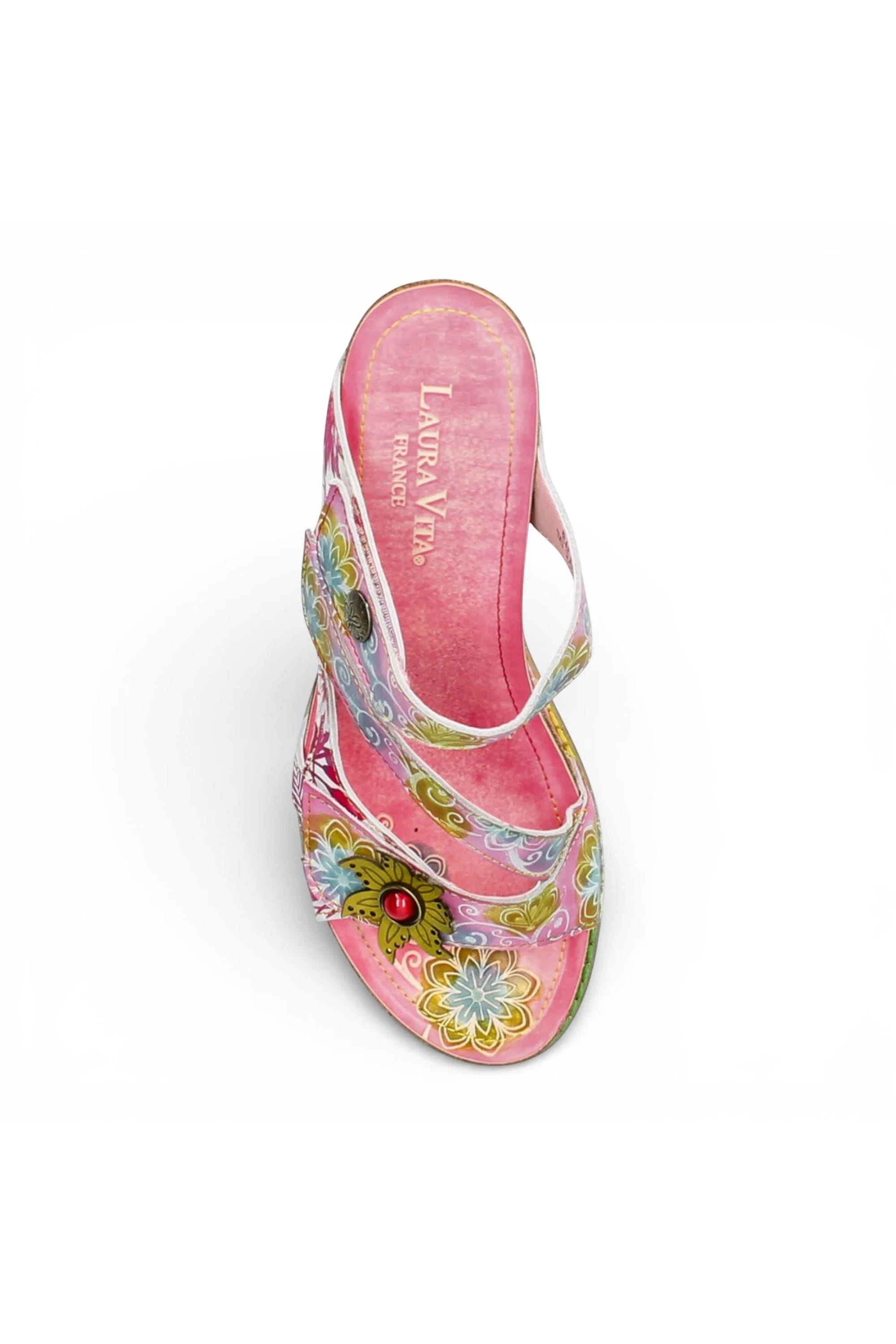 Pink Womens Leather Wedge Sandals - Balade 32, Image 7 of 7