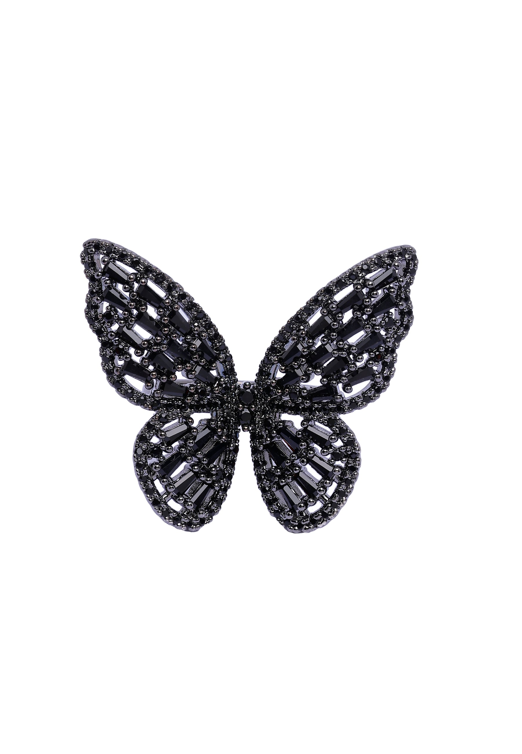 Black Contemporary Butterfly Ring - Free-Size, Image 3 of 6
