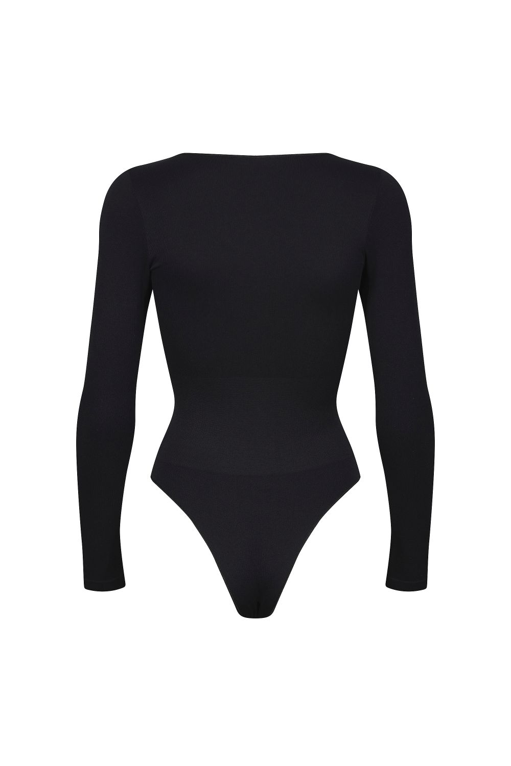 Black Long Sleeve Sculpting Bodysuit Fit, Image 2 of 5