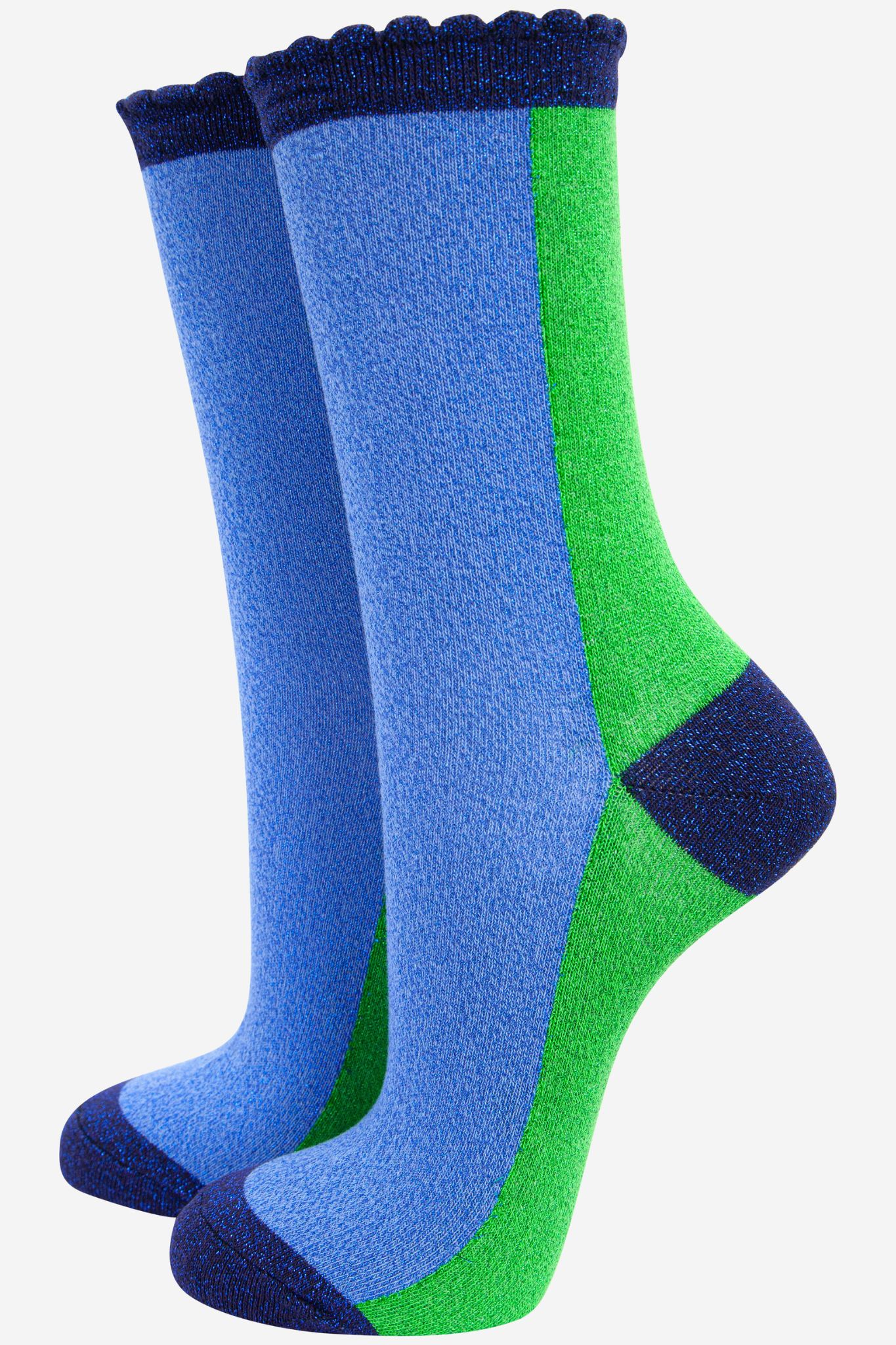 Light Blue Sock Talk Light Blue Colour Block Glitter Ankle Socks, Image 1 of 2