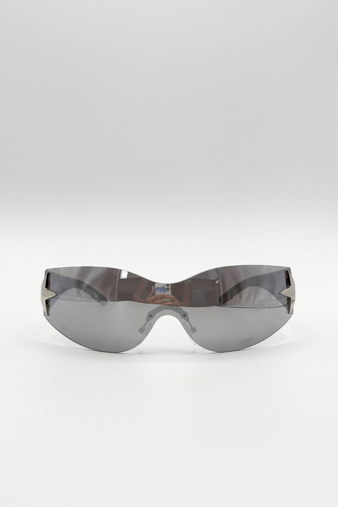Silver Racer Sunglasses with Star Hinge Detail in Silver, Image 1 of 4