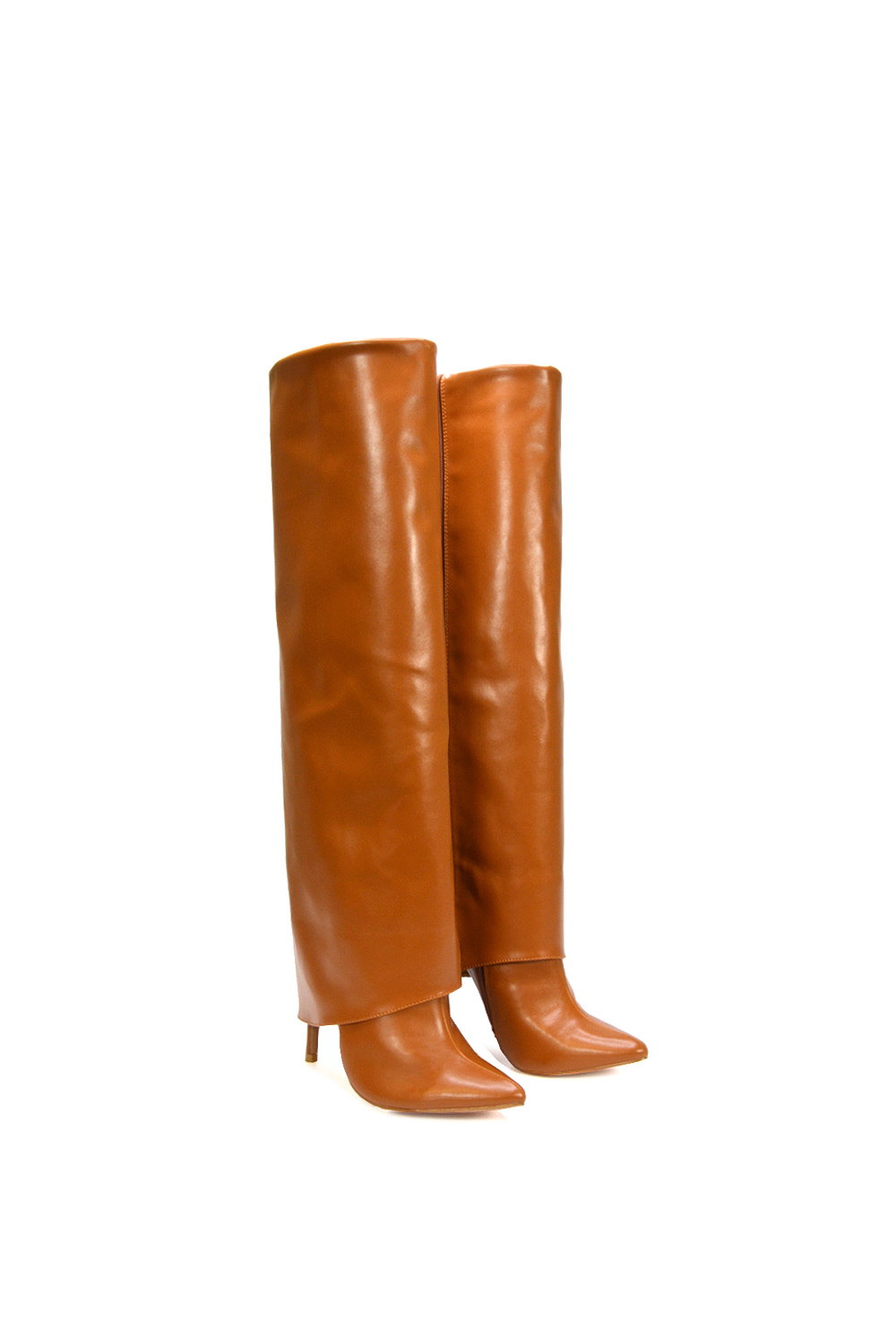 Tan XY LONDON Tan 'Shauna' Foldover Knee High Boots With Stiletto Heel, Image 4 of 6
