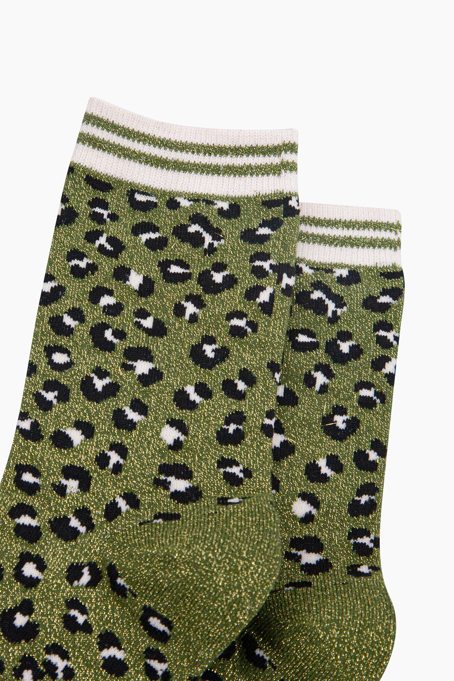 Khaki Leopard Combed Cotton Glitter Socks, Image 2 of 4