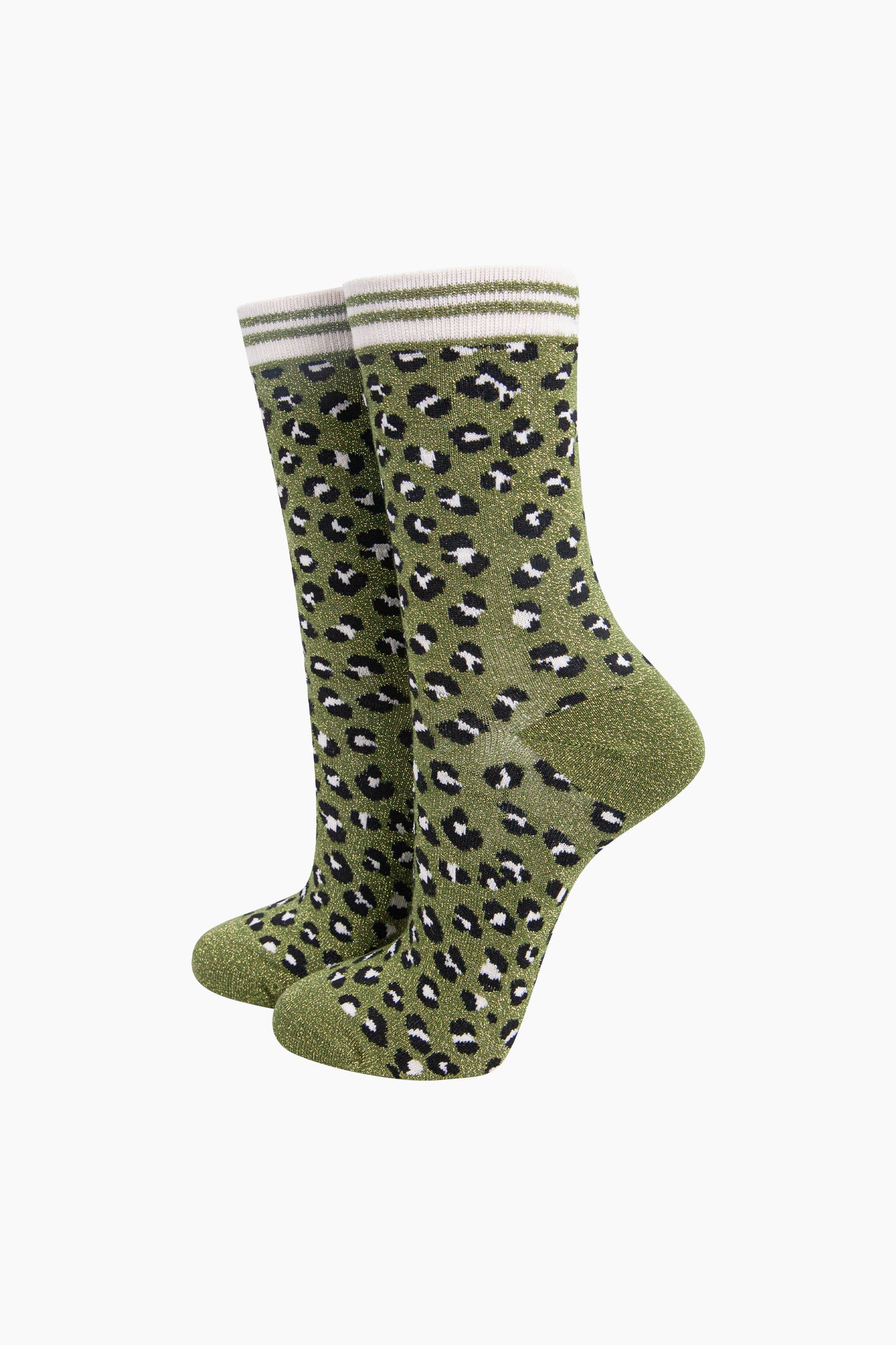 Khaki Leopard Combed Cotton Glitter Socks, Image 1 of 4
