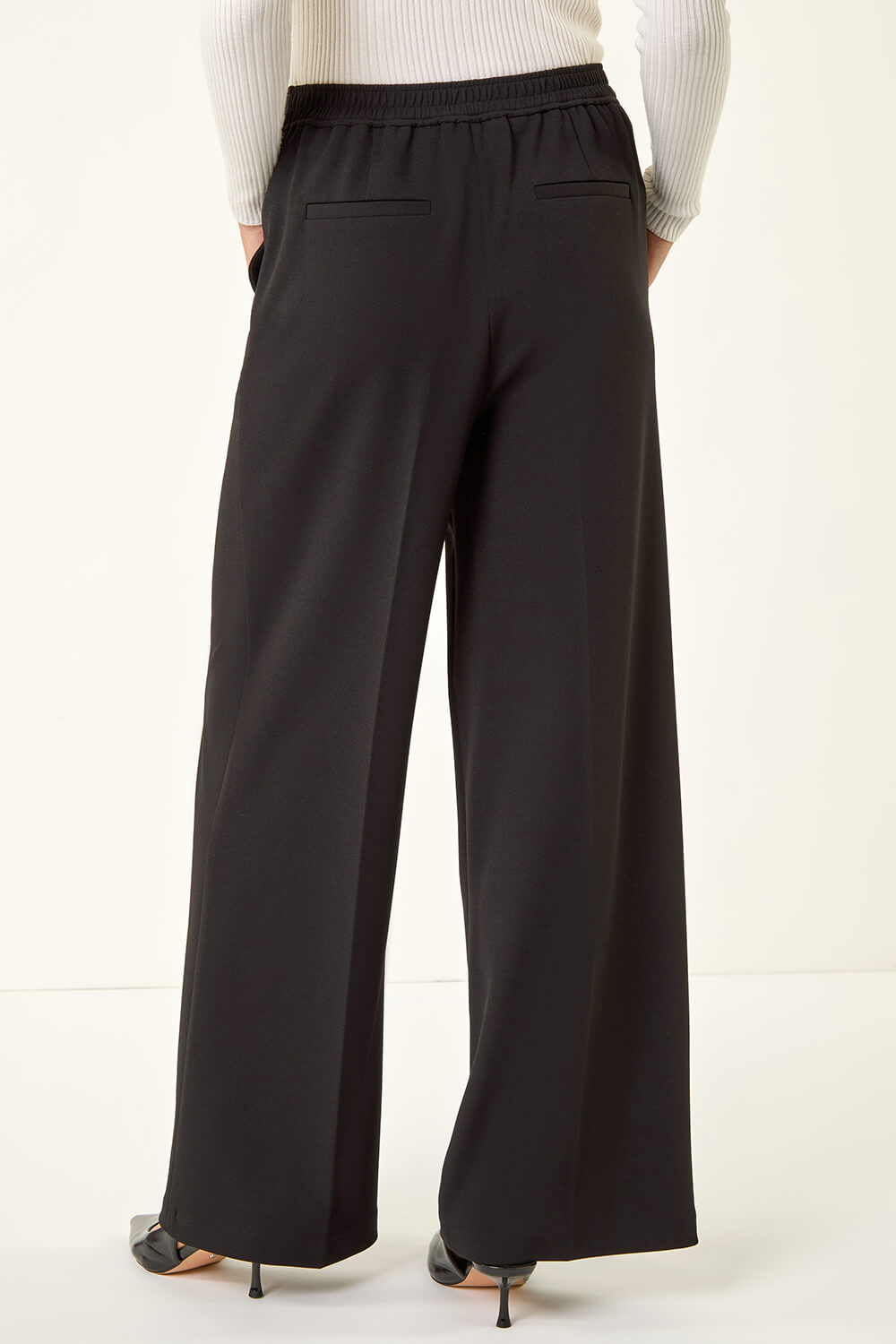 Black Button Pocket Full Length Trousers, Image 4 of 5