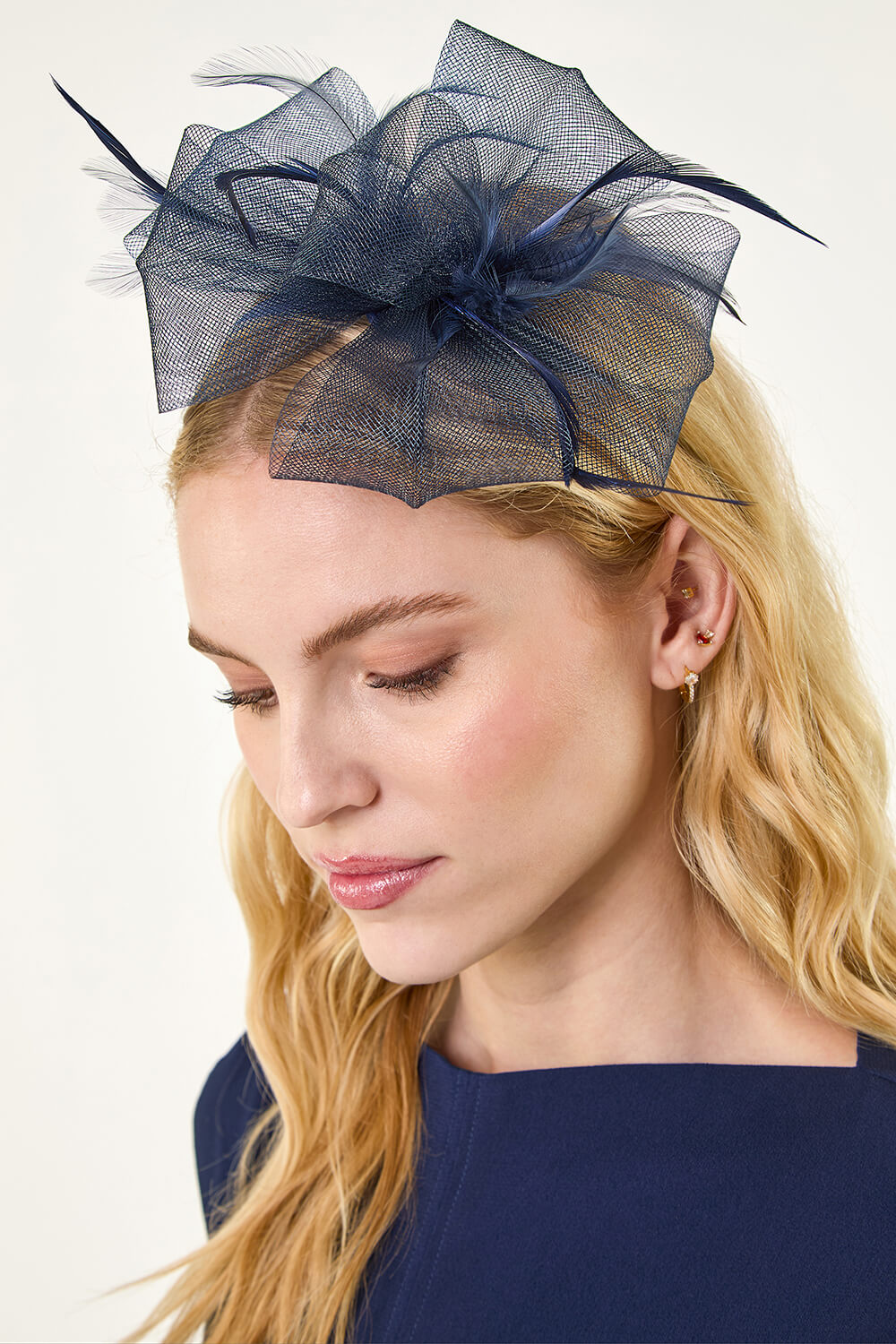 Navy  Large Floral Fascinator, Image 6 of 5