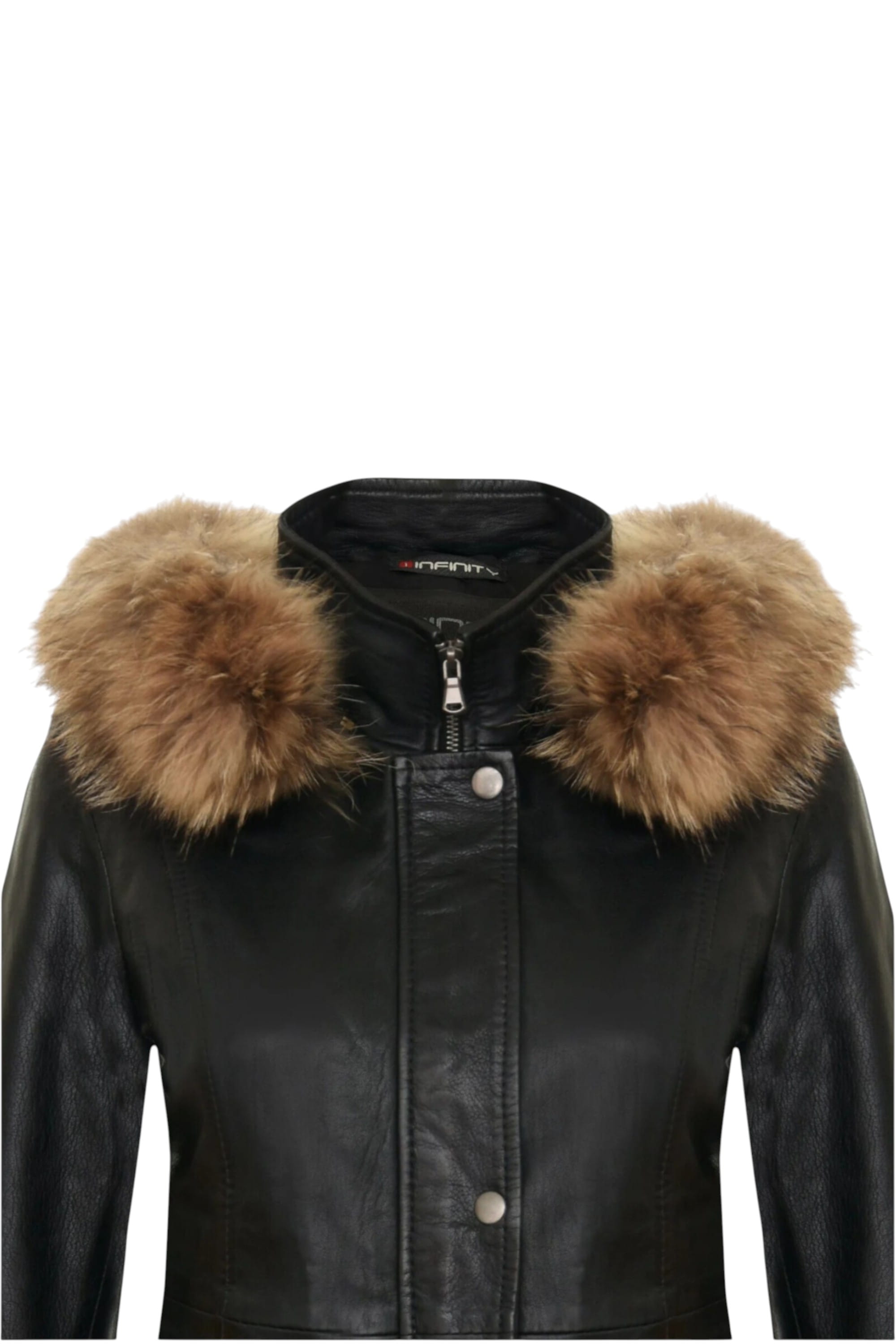 Black Leather Hooded Parka Jacket-Putian, Image 5 of 5