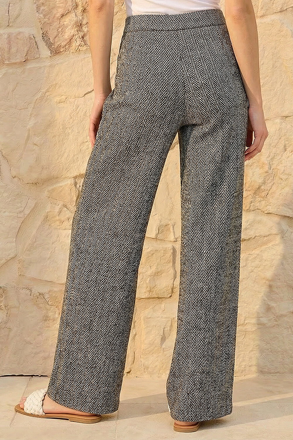 Grey Herringbone Stretch Trouser, Image 4 of 5