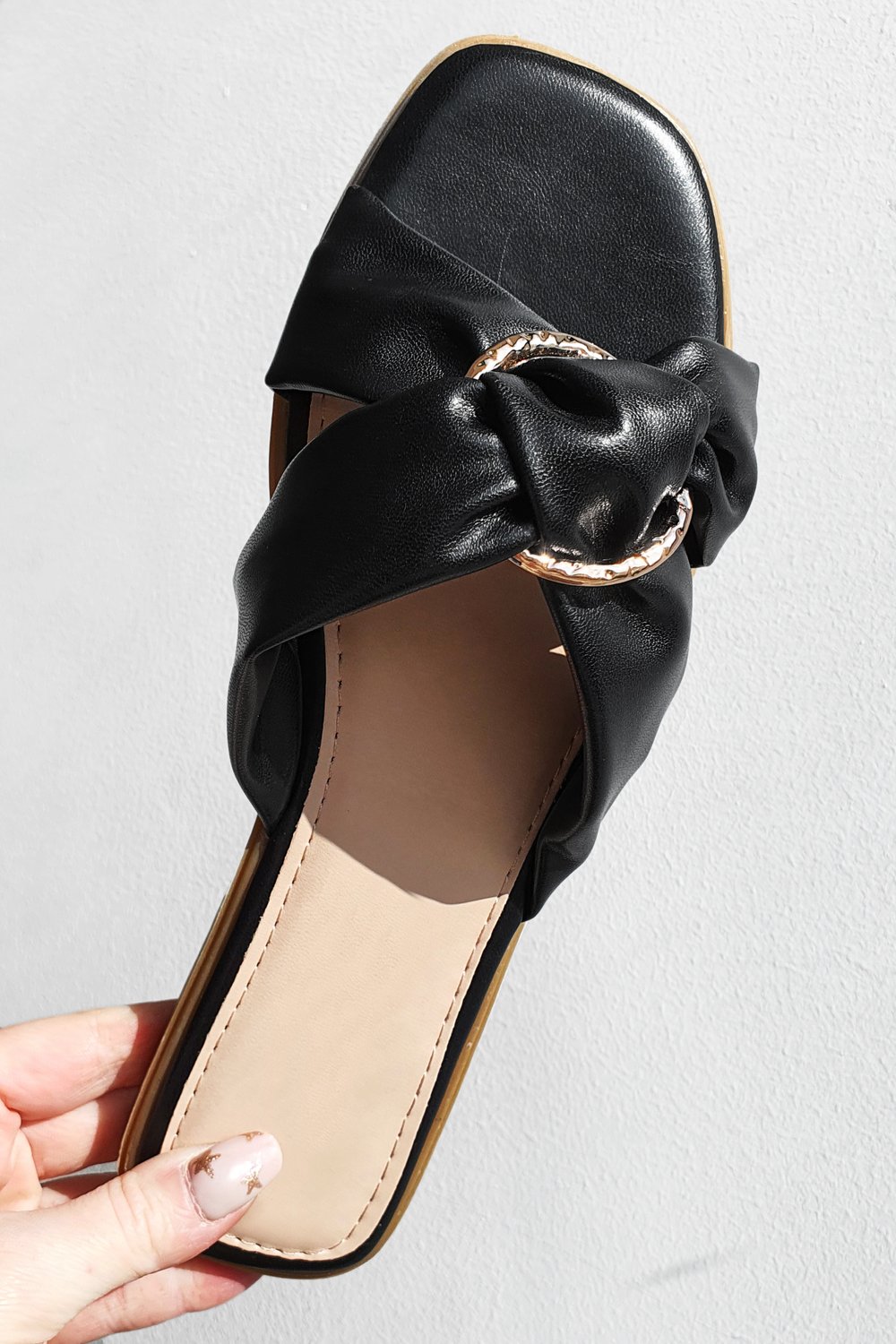 Black PU Cross-Over Strap Sliders, Image 3 of 4
