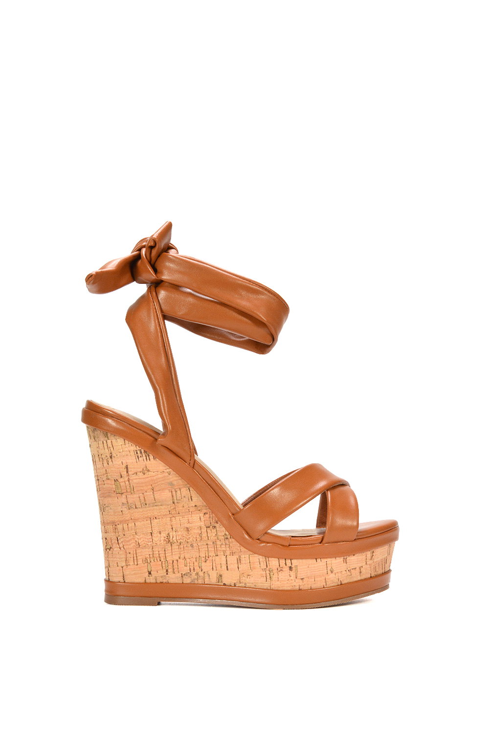 Black 'Kammie' Lace Up Strappy Cork Platform Wedge Heel Sandal Shoes