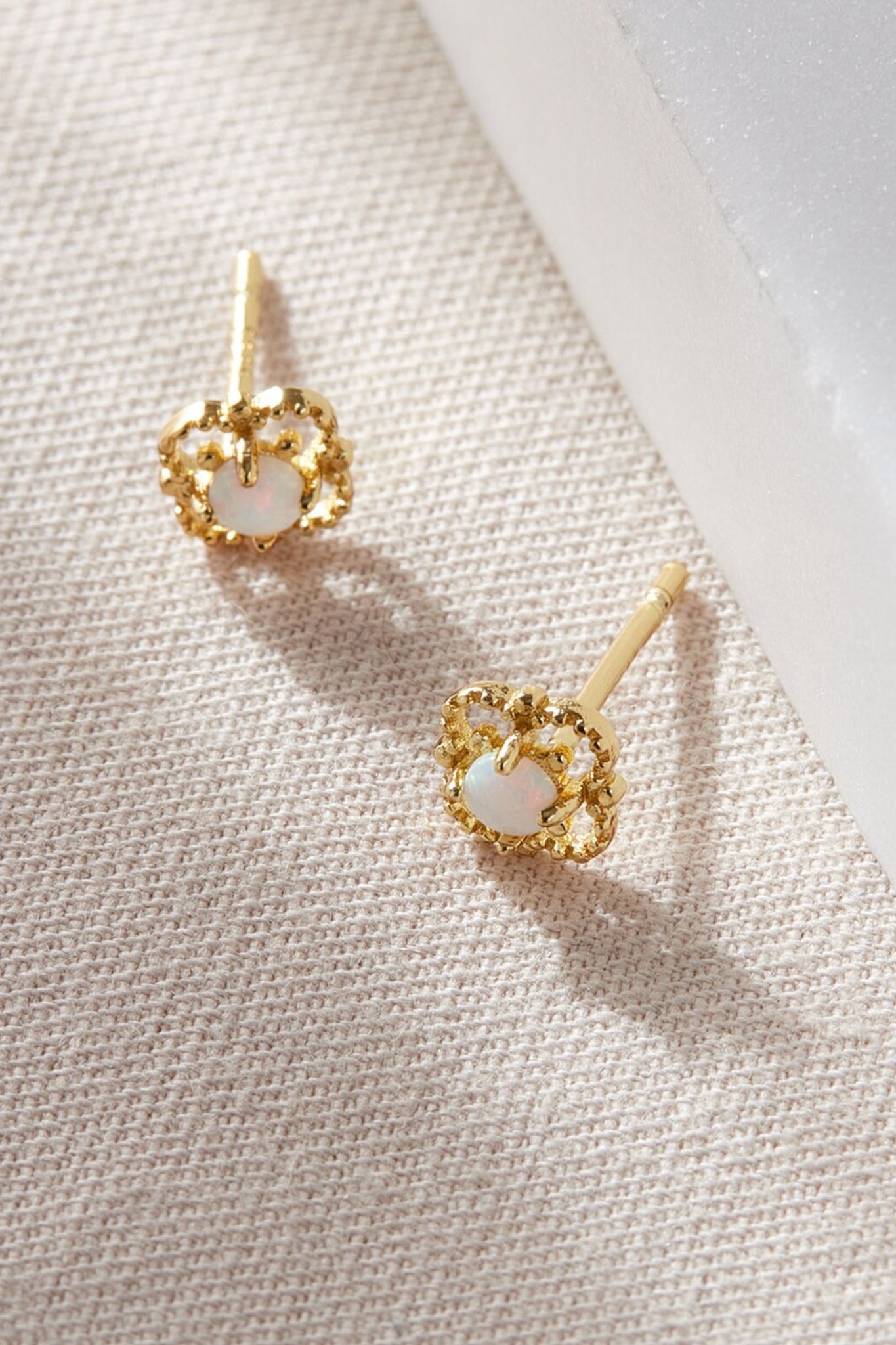 Gold Gold Plated Sterling Silver Floral Opal Studs, Image 3 of 3
