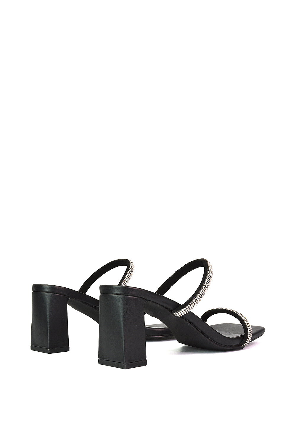 Black 'Holden' Diamante Strap Square Toe Mid Block Heel Sandal Mules, Image 5 of 5