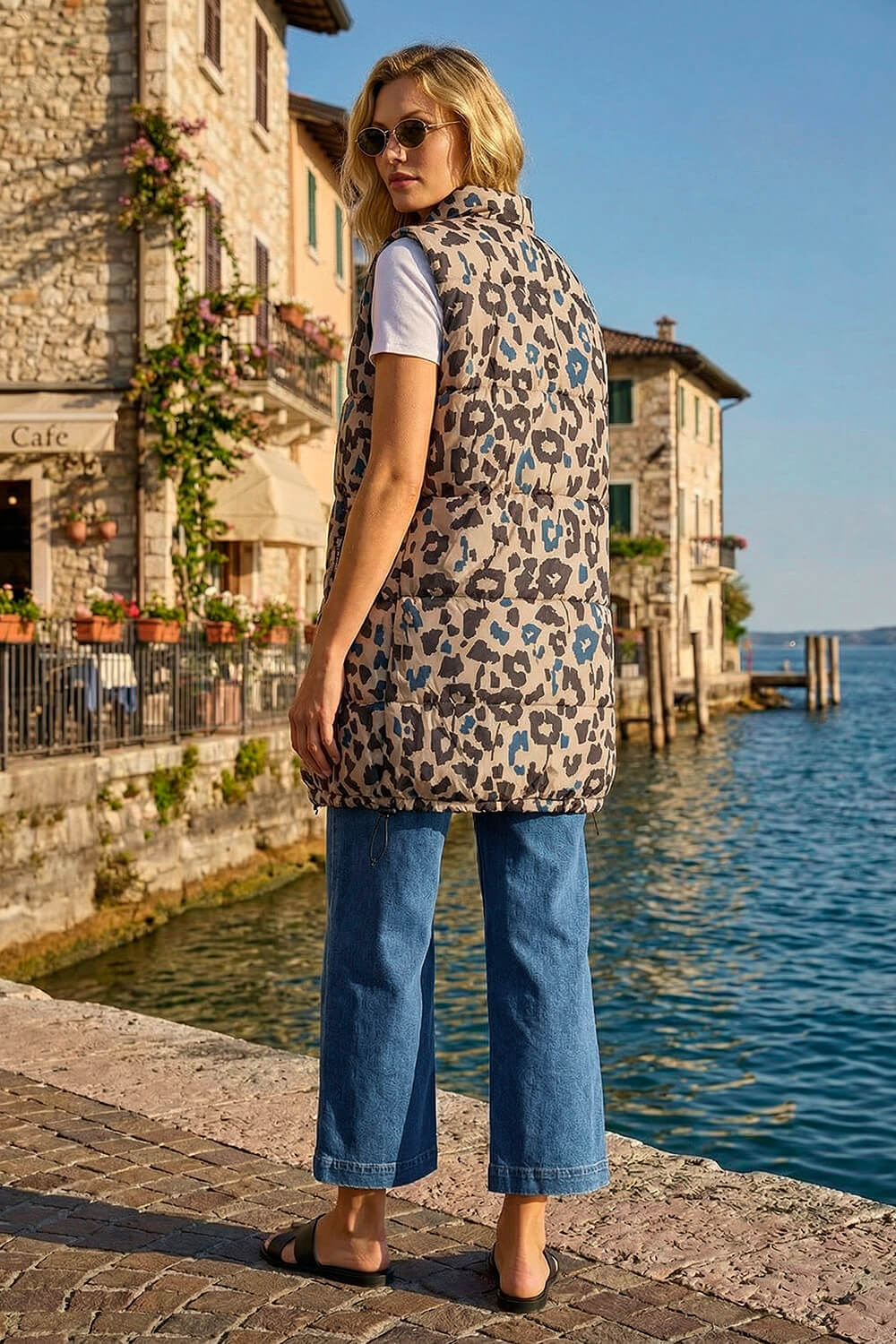 Natural Animal Print Longline Gilet, Image 4 of 4