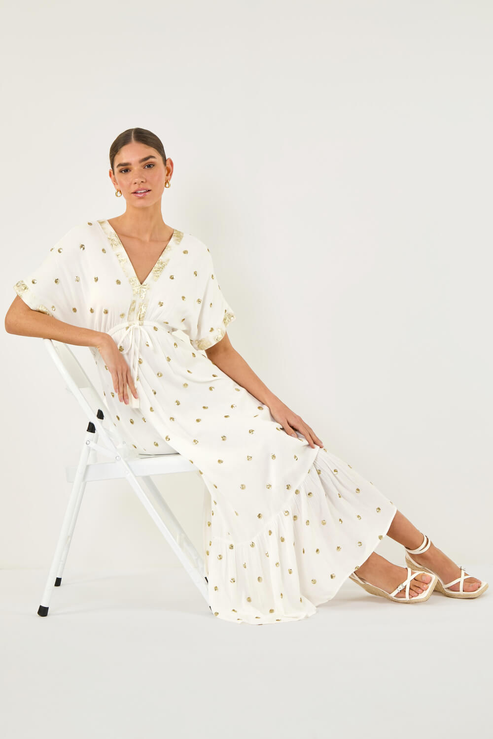 Ivory Sequin Embellished Tassel Midi Dress | Roman UK