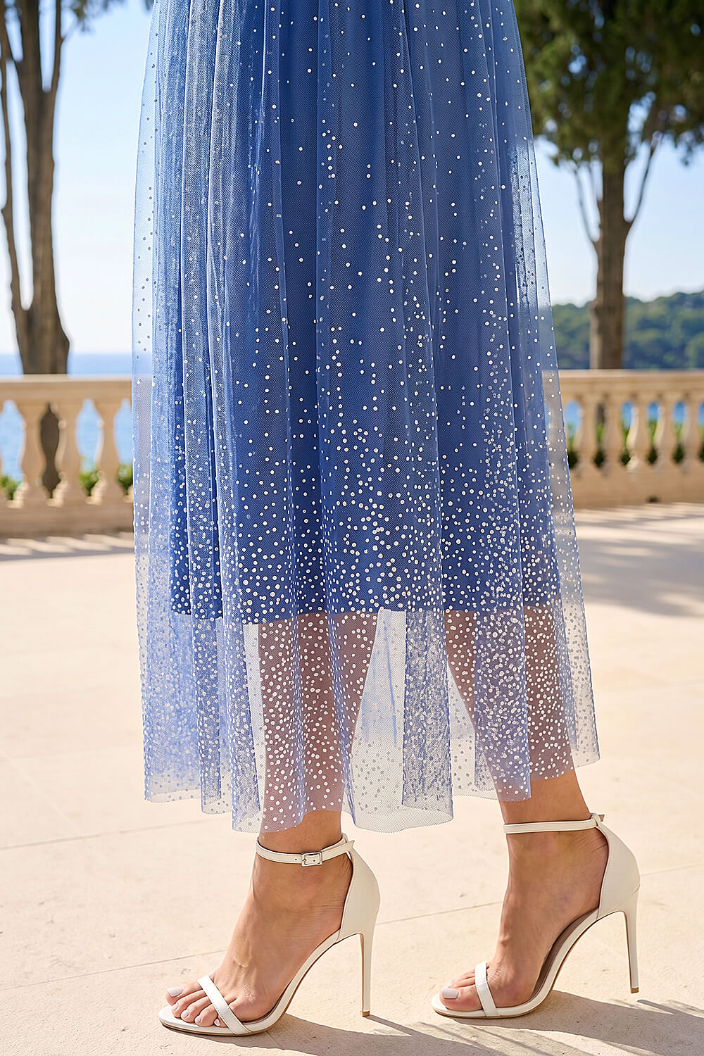 Blue Polka Dot Print Elasticated Mesh Skirt, Image 5 of 4