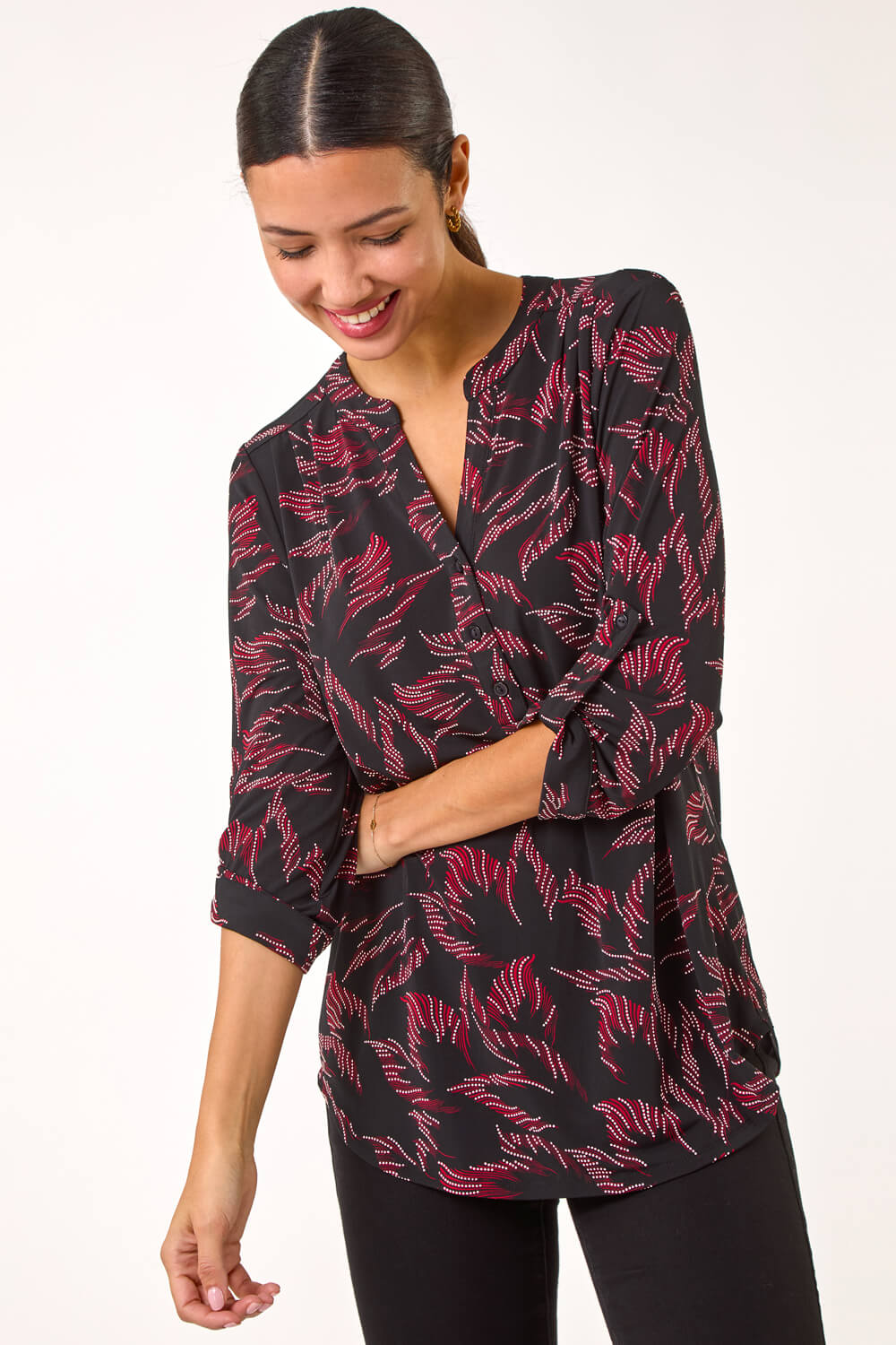 Red Textured Abstract Print Top, Image 1 of 5