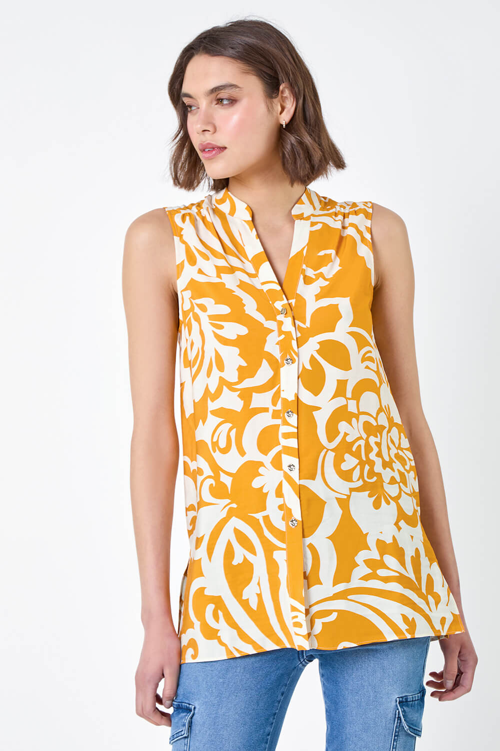 Mango Floral Print Sleeveless V-Neck Button Blouse, Image 5 of 5