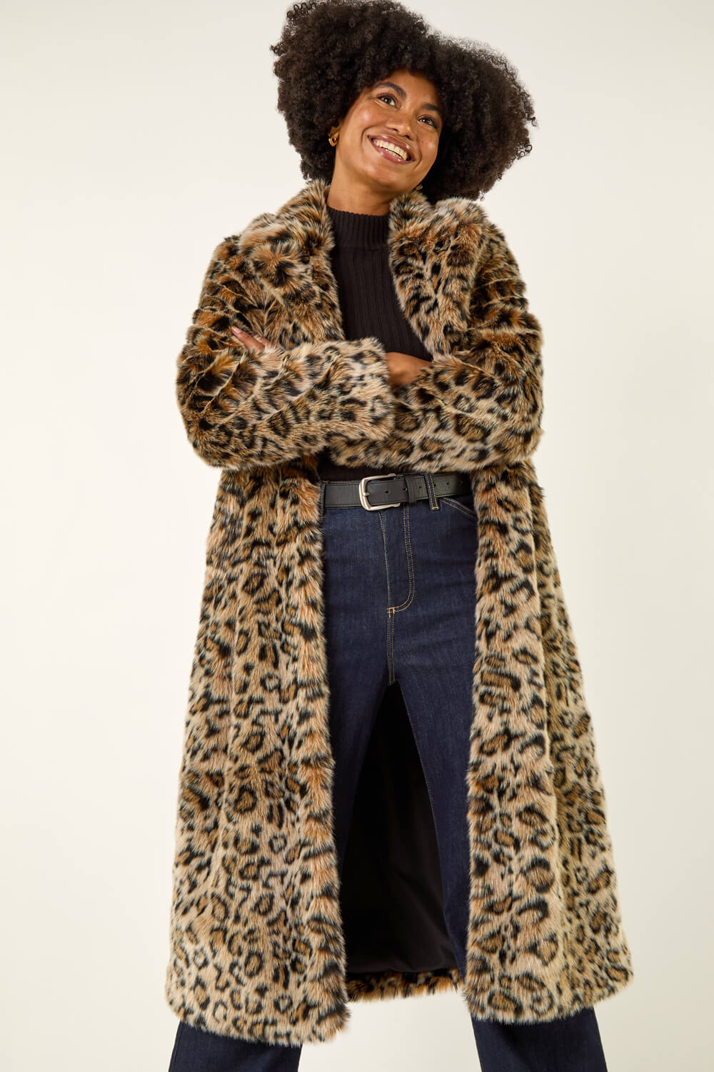 Brown Premium Animal Faux Fur Coat | Roman UK