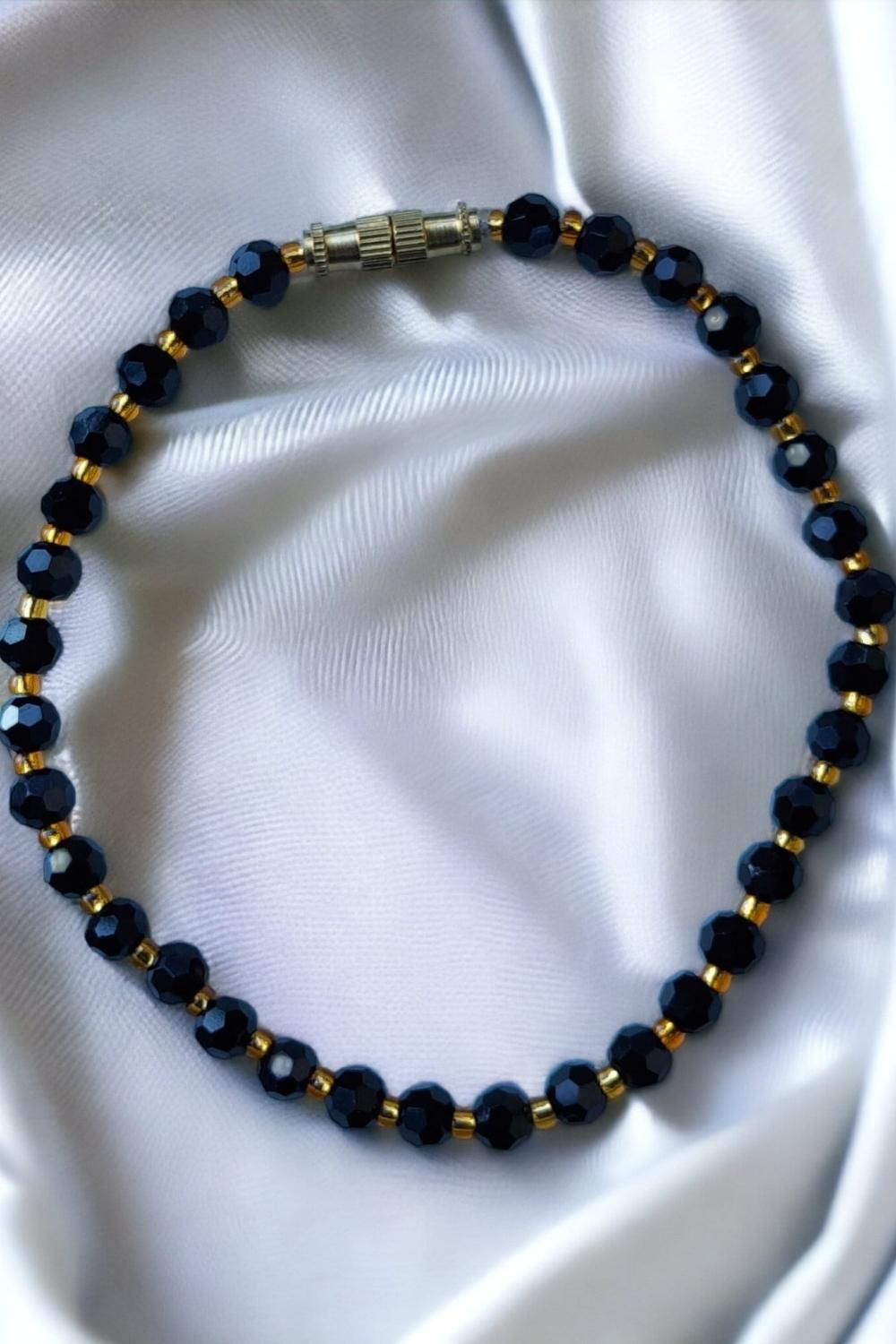 Black Crystal Beaded Bracelet Minimalist Elegant, Image 1 of 3