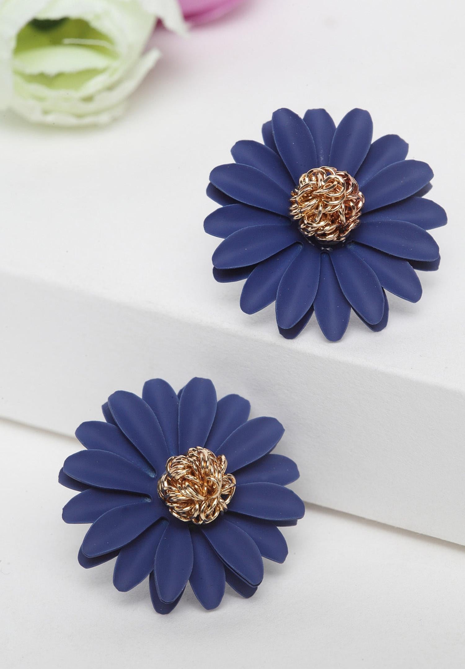 Blue Fuchsia Floral Studs, Image 2 of 5