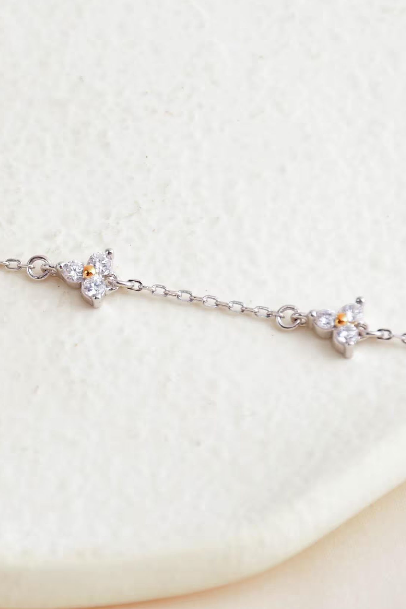 Silver Sterling Silver CZ Tiny Flower Bracelet, Image 3 of 3
