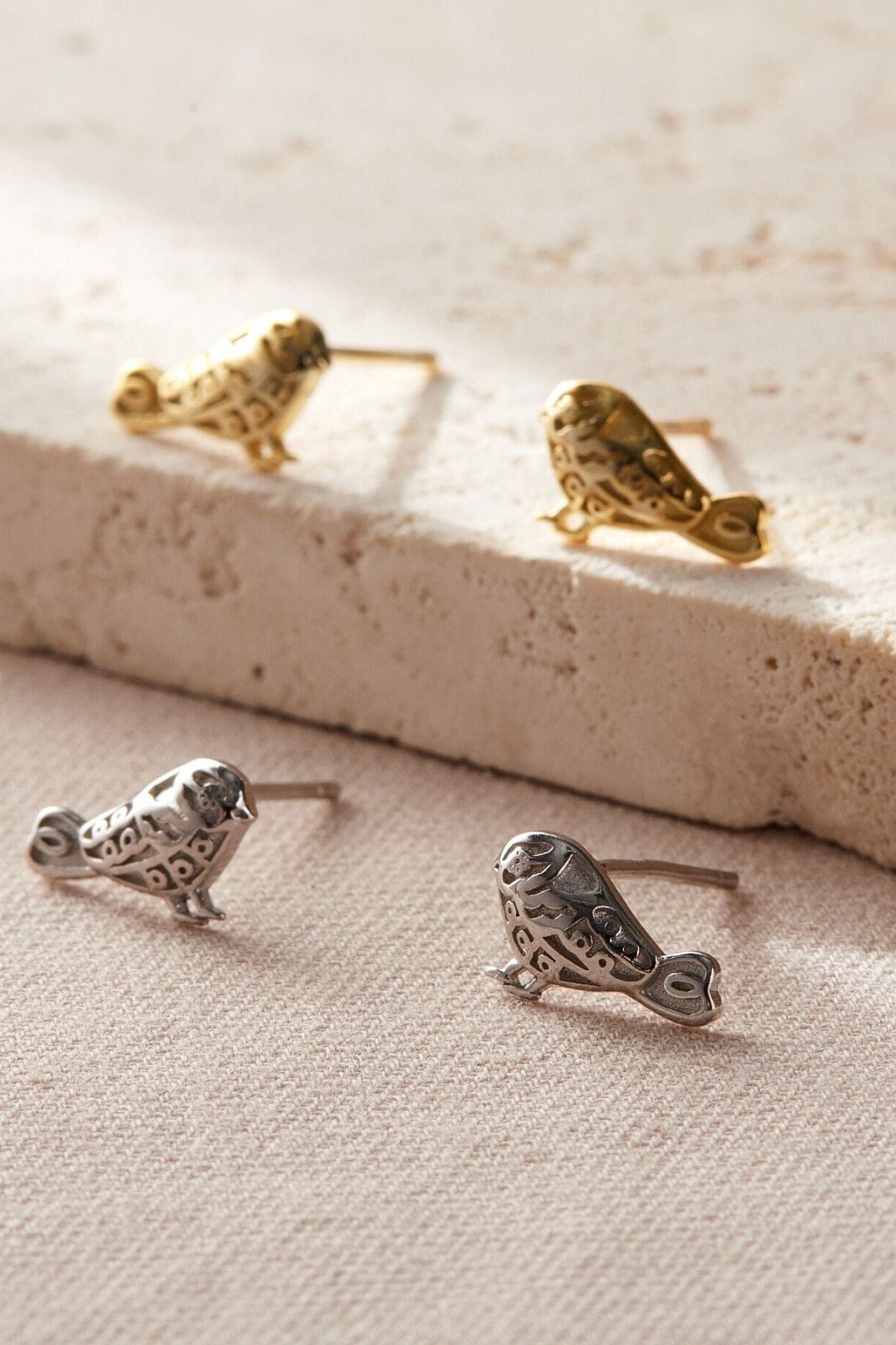 Metallic Finch Birds S925 Sterling Silver Stud Earrings