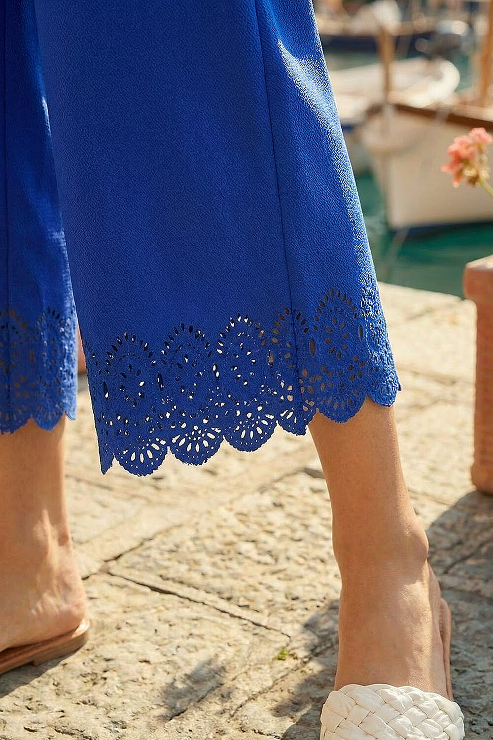 Royal Blue Laser Cut Wide Leg Trouser, Image 5 of 4