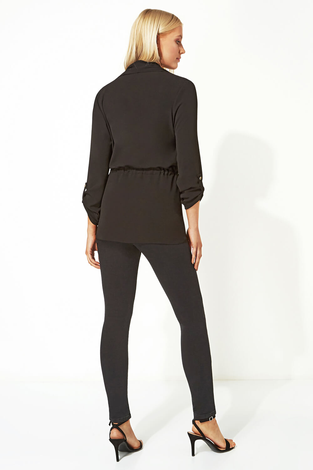 Black Waterfall Drawstring Waist Jacket, Image 4 of 5