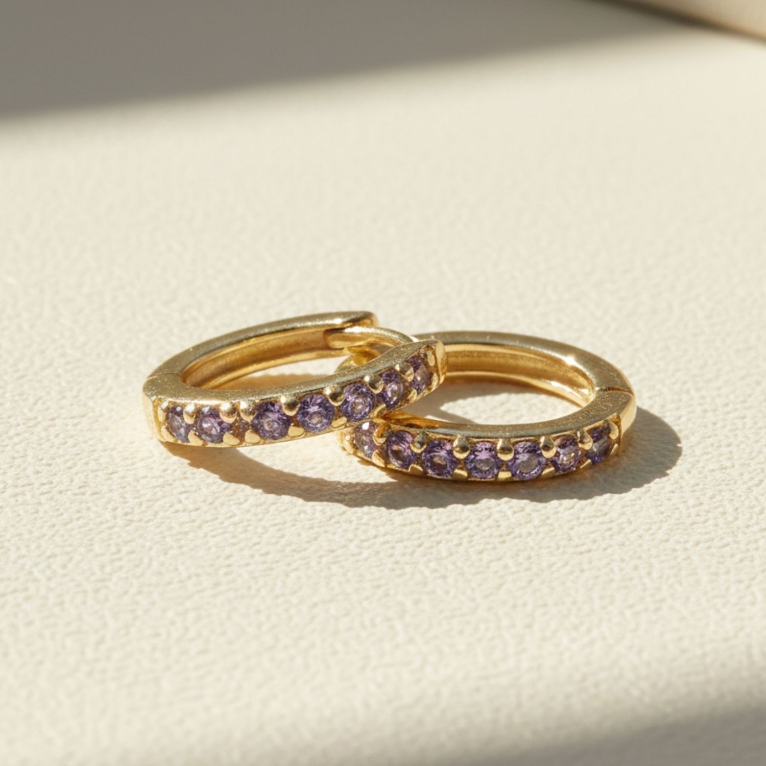 Purple Amethyst February Birthstone Small Huggie Hoop Earrings