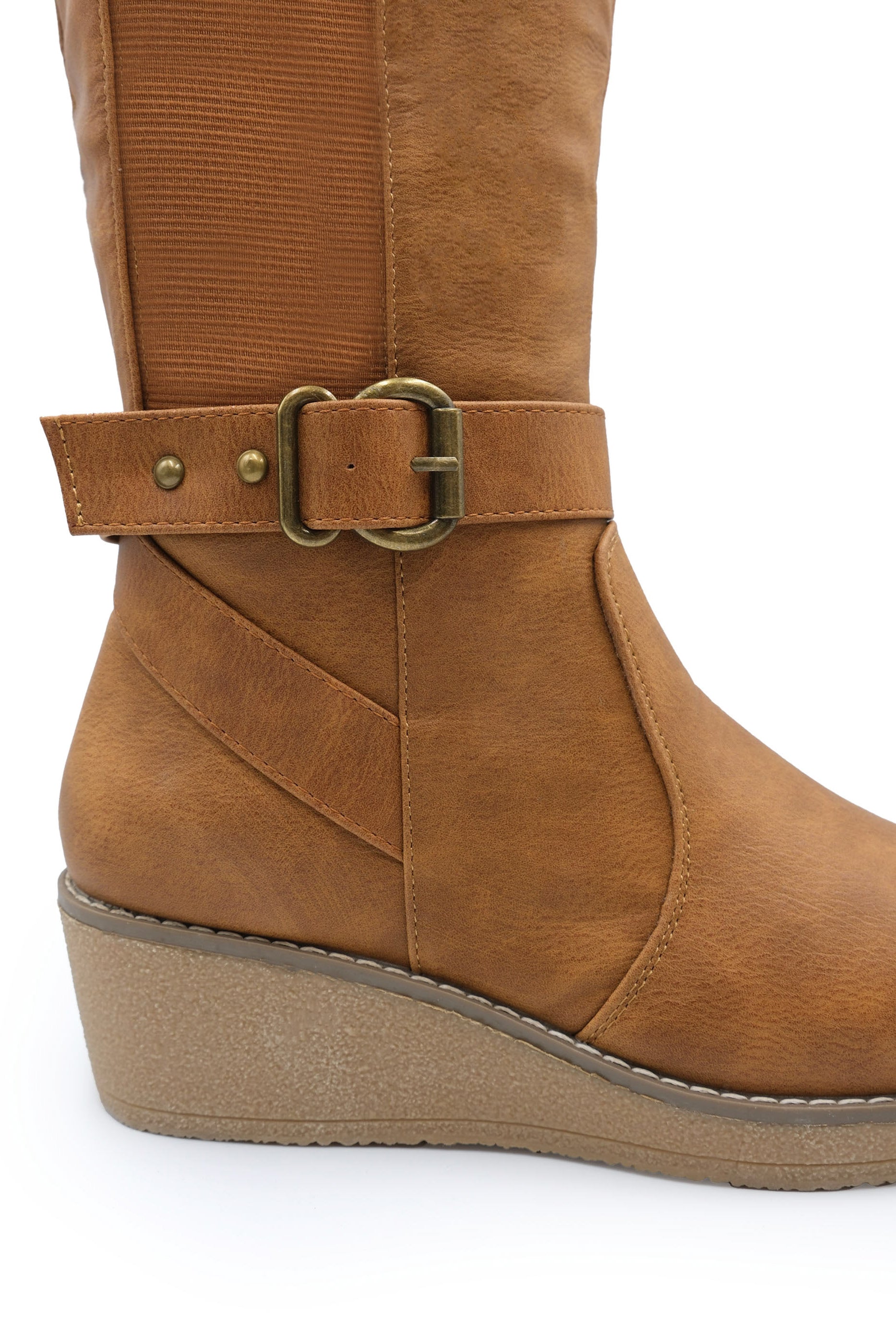 Tan 'Ayleen' Wide Calf Wedge Heel Knee High Boots, Image 2 of 3