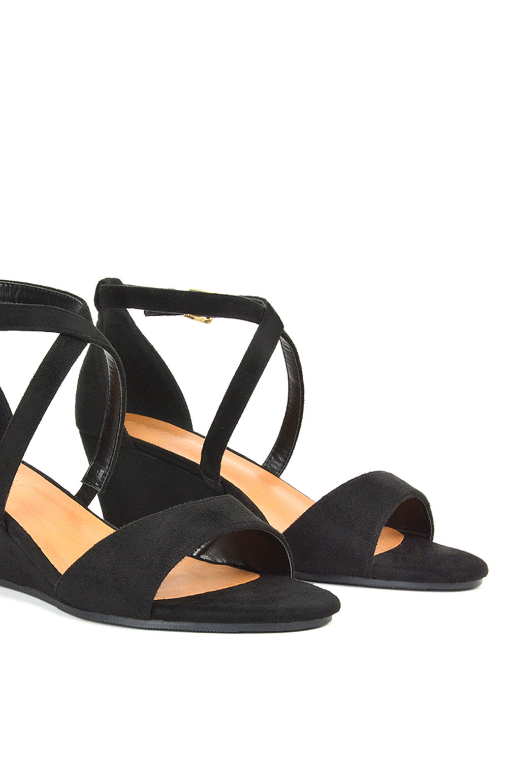 Black 'Kylie' Strappy Sandal Wedge Heels With Ankle Strap, Image 6 of 6