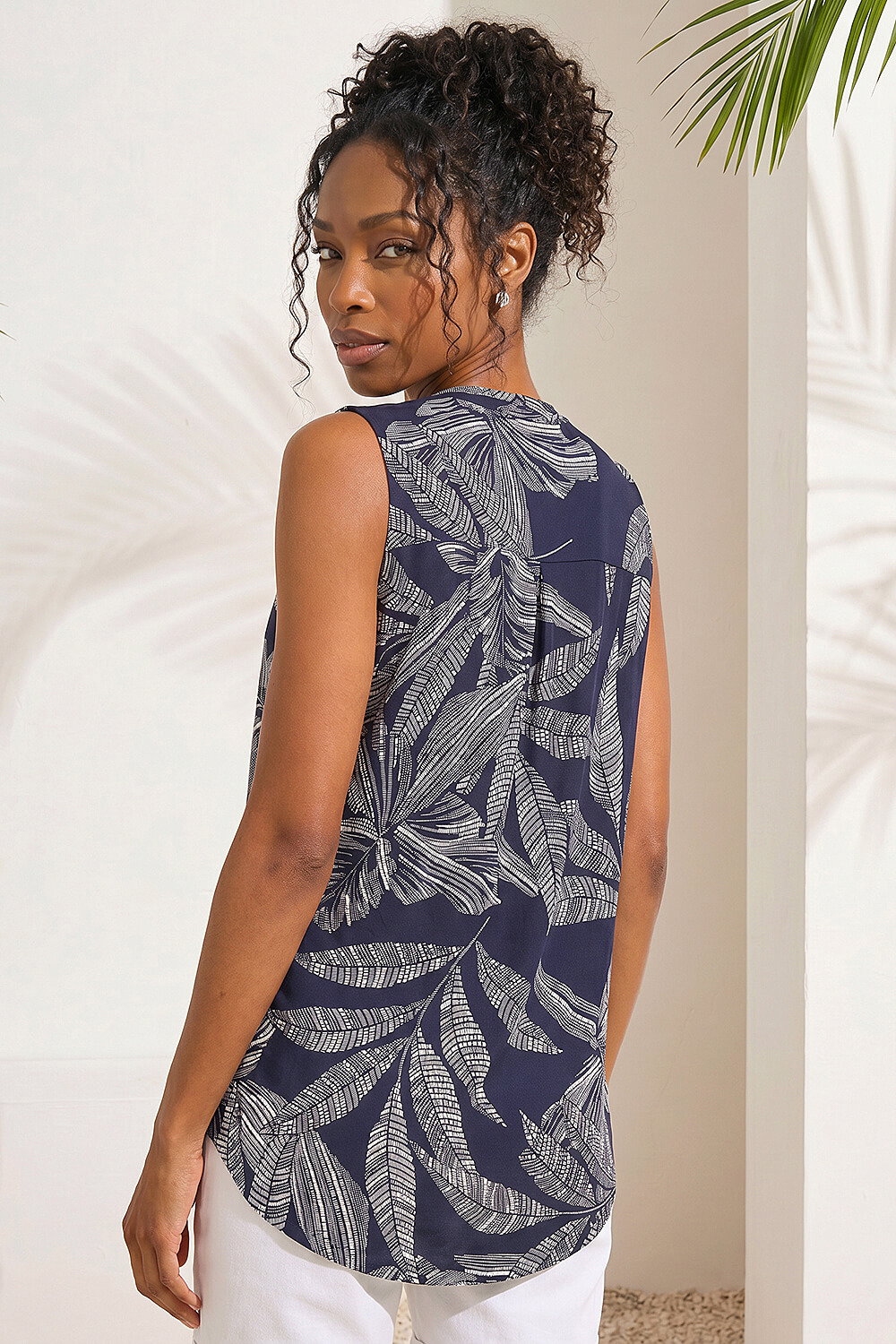 Navy Floral Puff Print Stretch Vest, Image 3 of 4