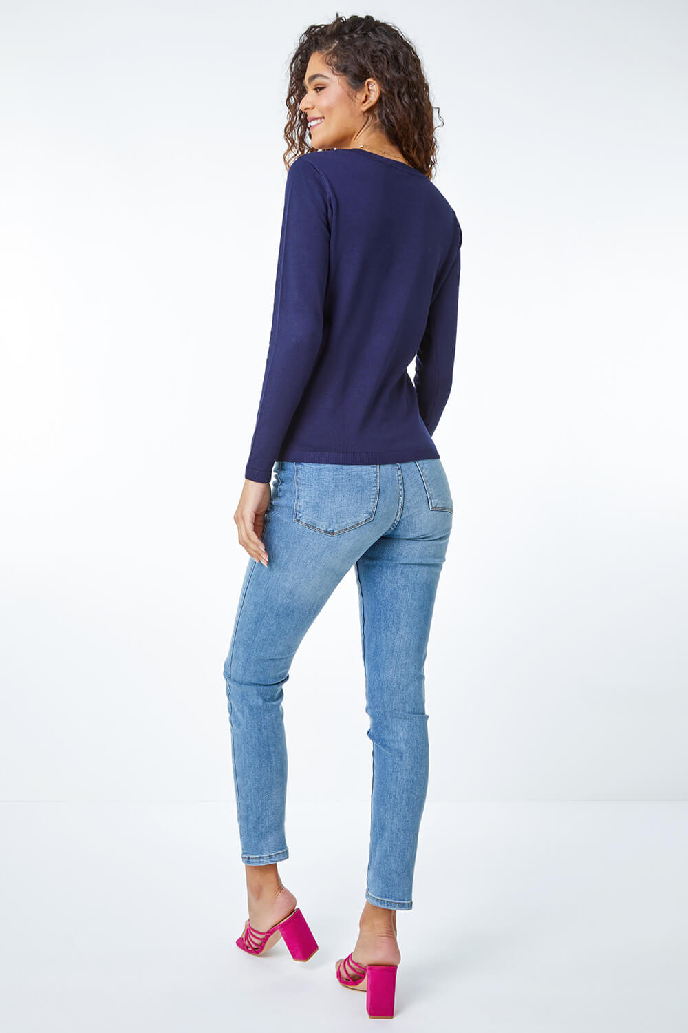 Navy Floral Embroidered Jumper, Image 4 of 5