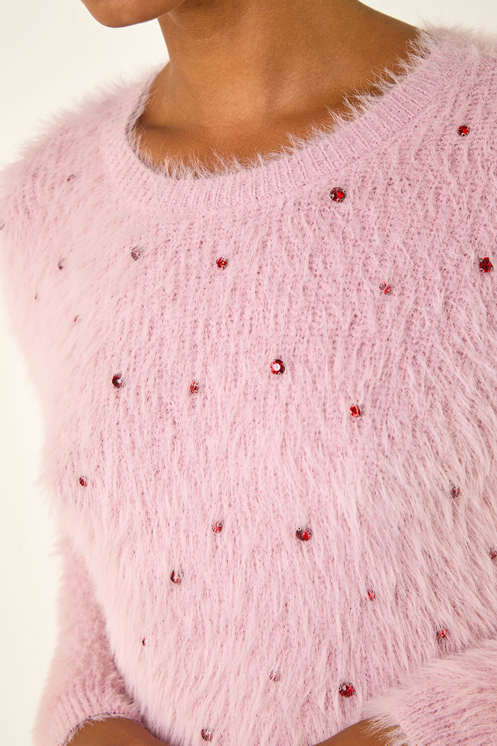 Light Pink Embellished Fluffy Knit Jumper, Image 6 of 5