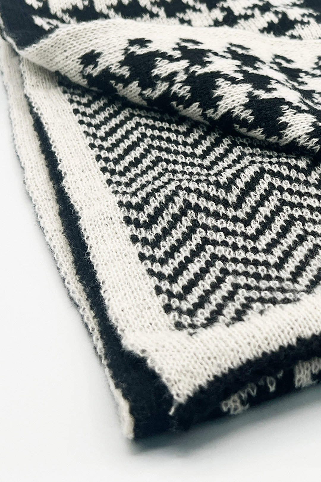 White Houndstooth Herringbone Double Sided Scarf, Image 2 of 3