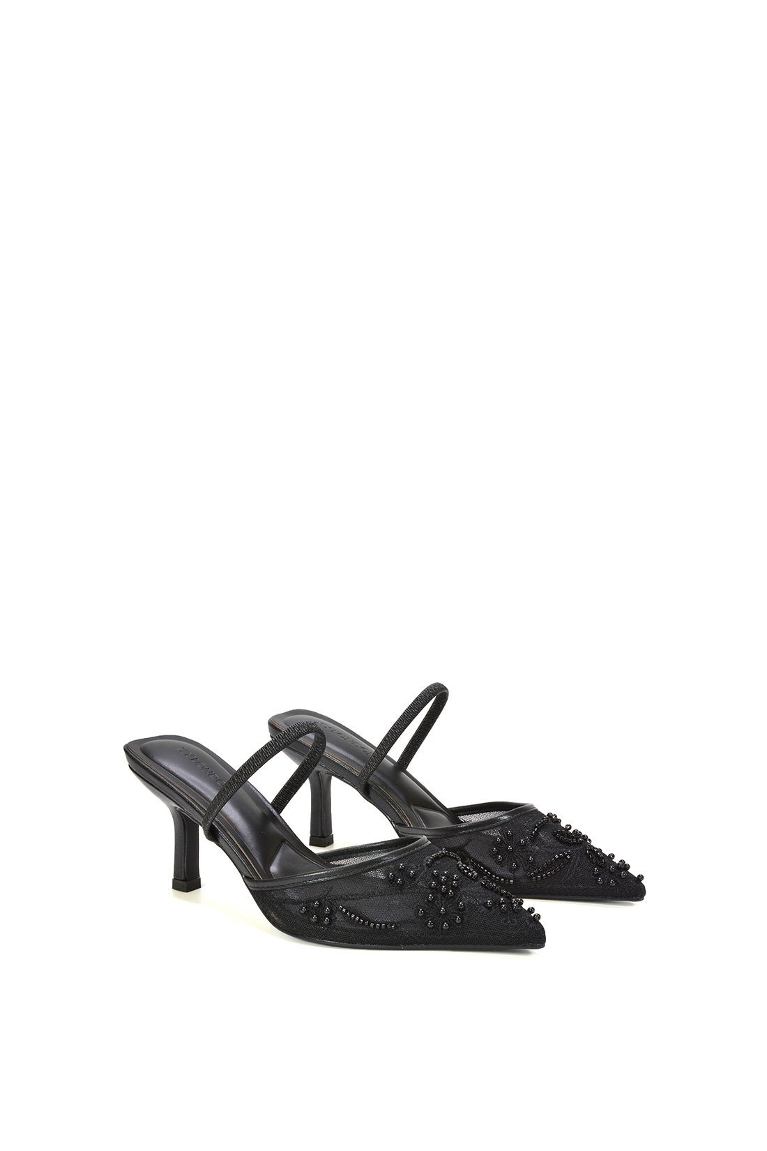 Black Embroidered Slingback Mesh Court Shoes, Image 3 of 6
