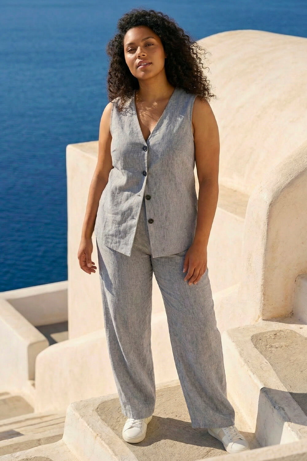 Grey Curve Textured Wide Leg Trousers, Image 4 of 4
