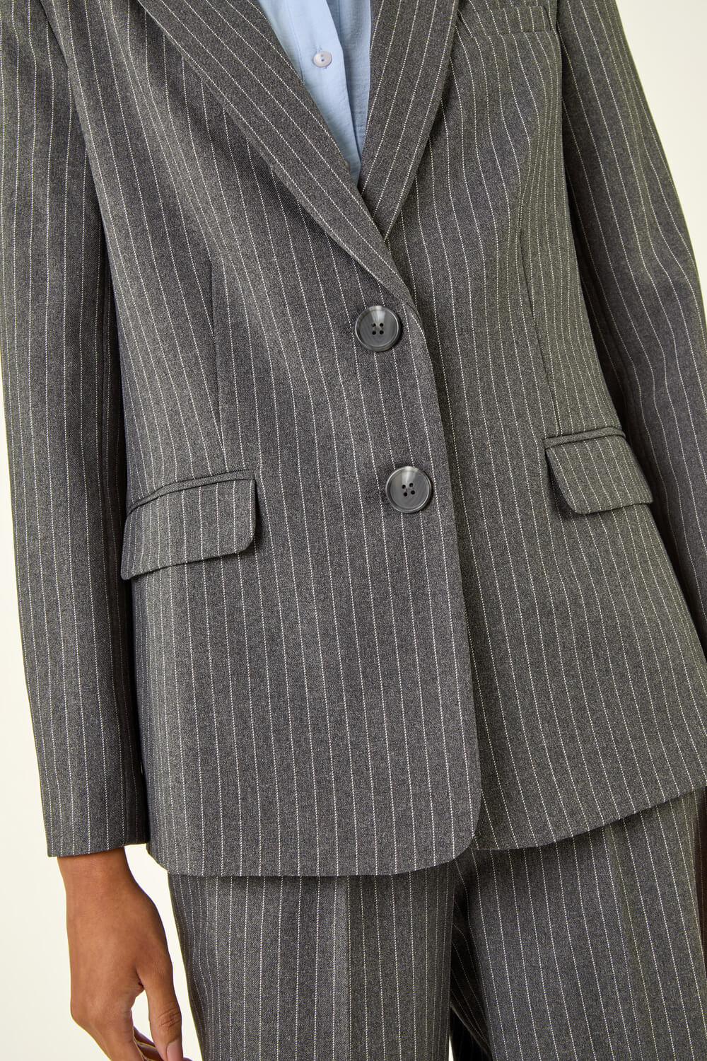 Grey Pinstripe Collared Blazer, Image 7 of 8