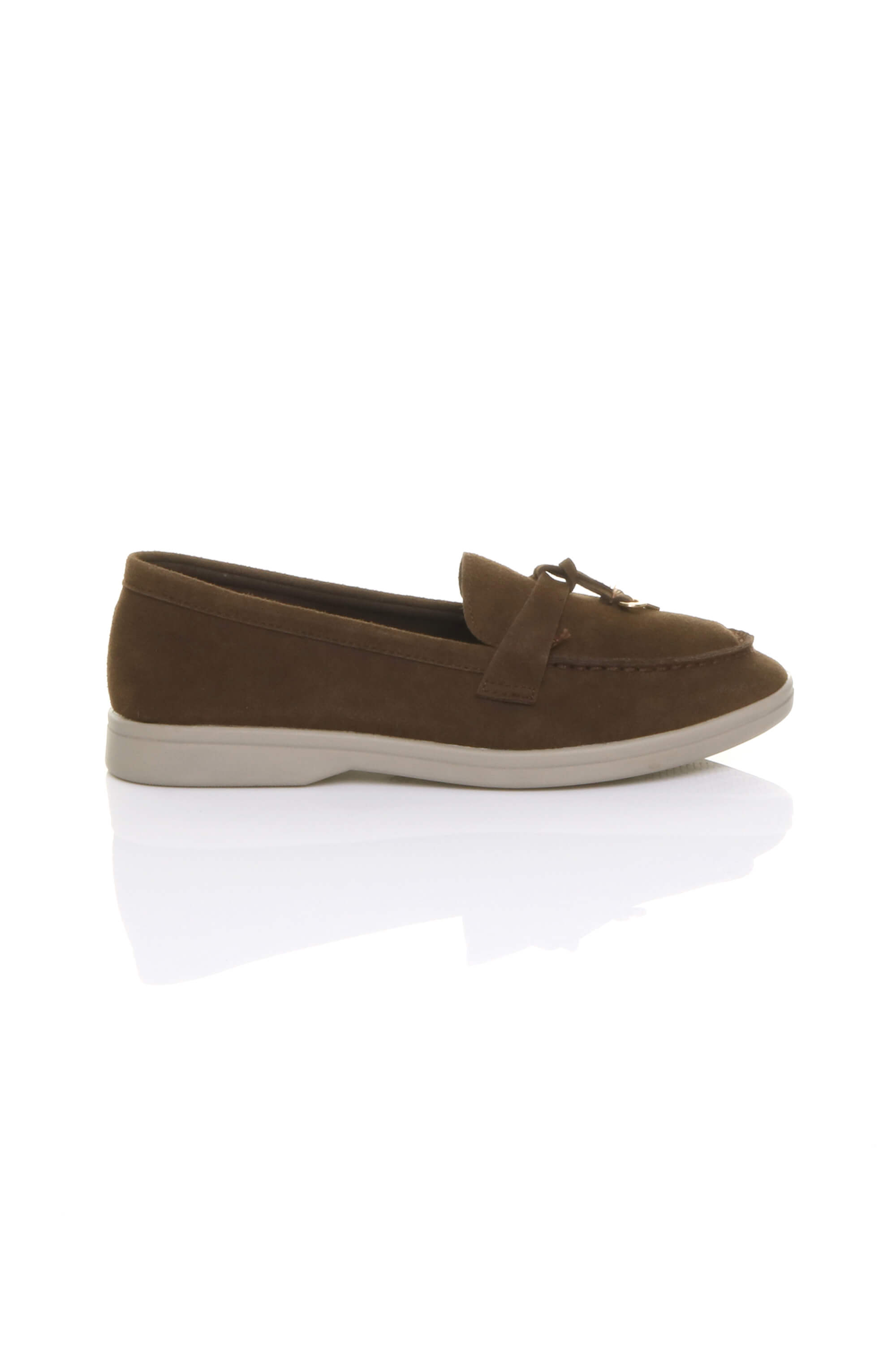 Dark Brown AJVANI Dark Brown Flat Slip On Smart Loafers, Image 2 of 4