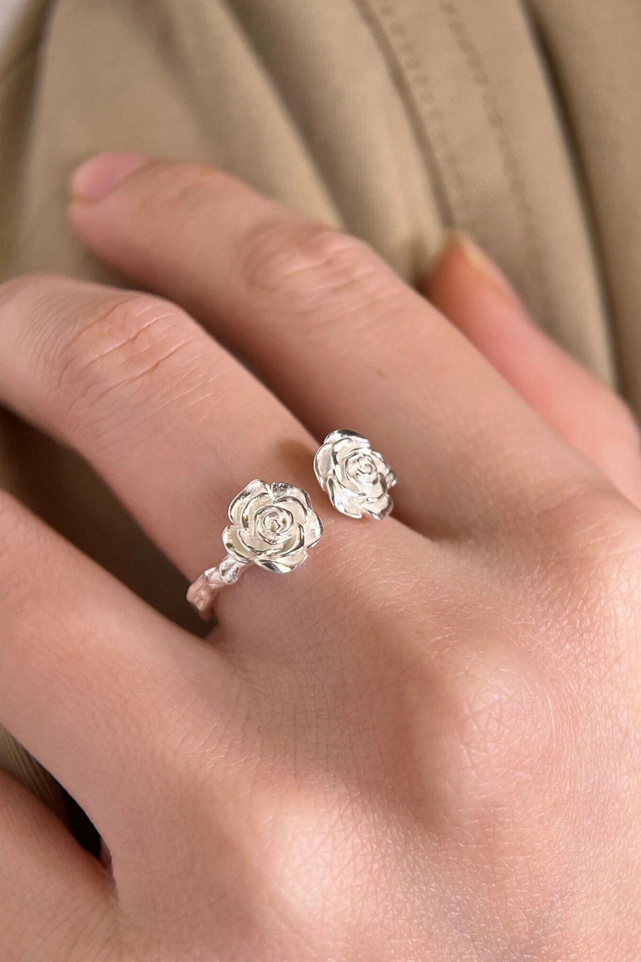 Silver Sterling Silver Rose Flower One Size Ring, Image 2 of 3