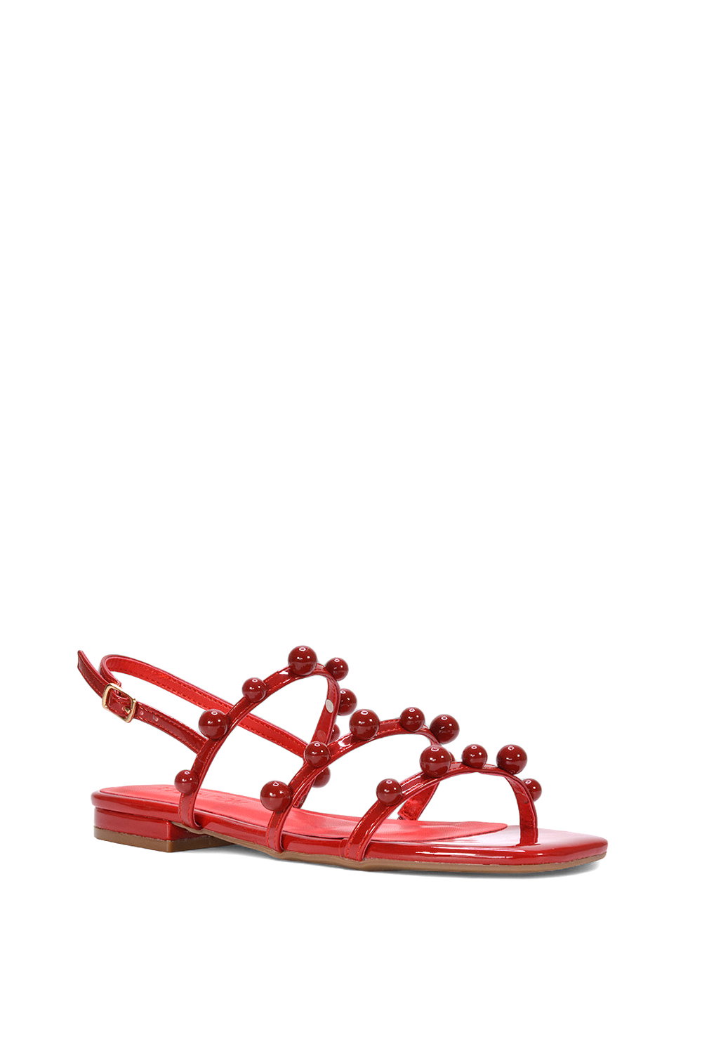 Red XY LONDON Red 'Pamela' Flat Strappy Sandals with Beaded Detail, Image 2 of 5
